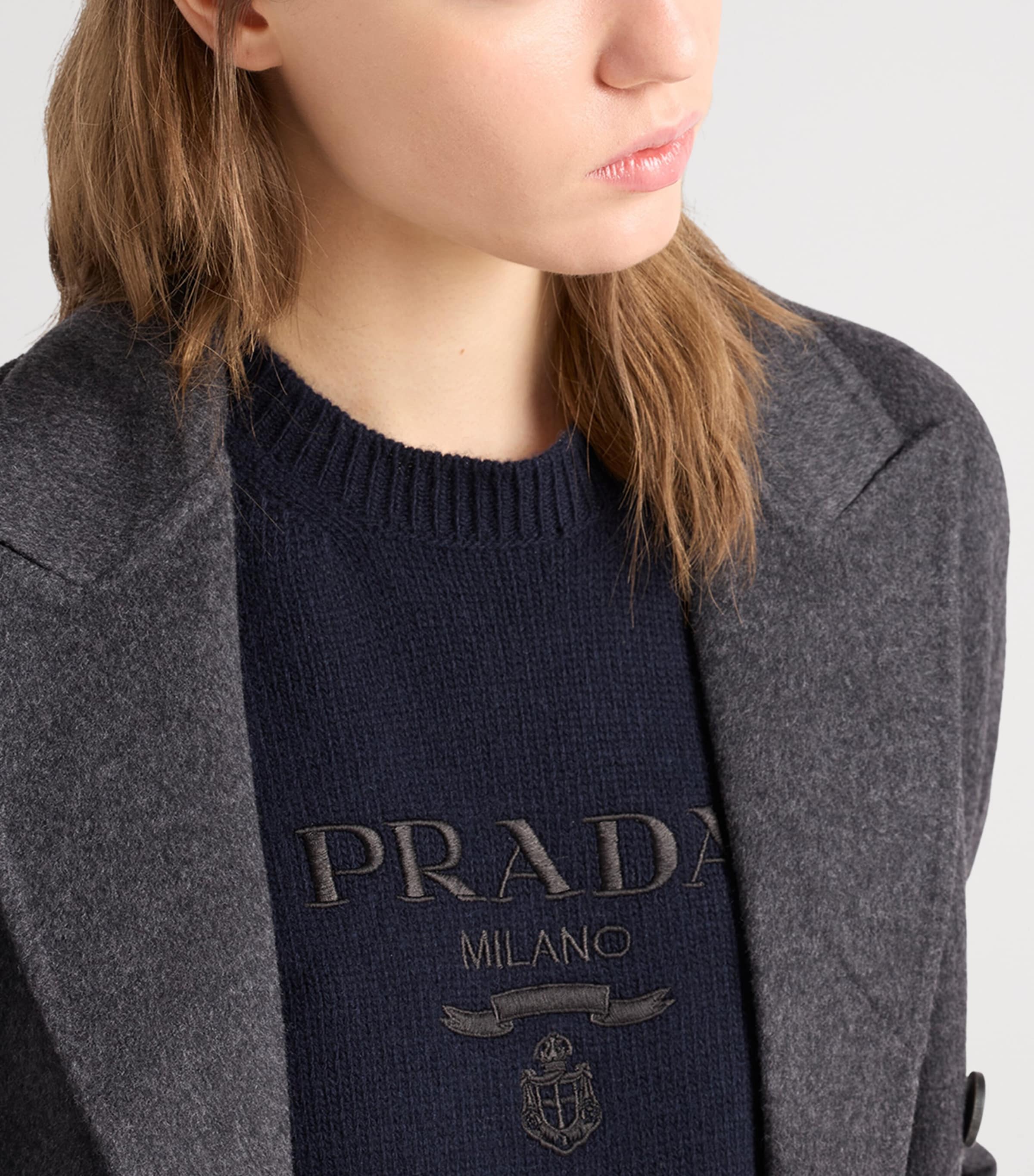 Prada Womens Wool-Cashmere Logo Sweater Image 4