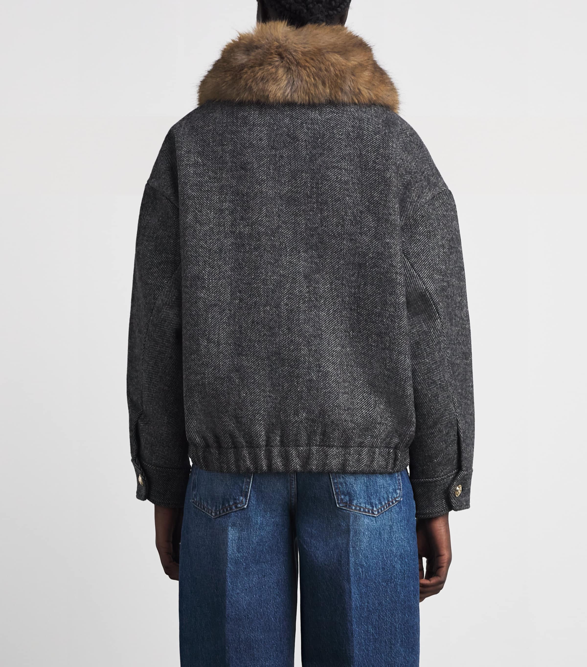 Maje Womens Denim Oversized Herringbone Jacket Dark Grey Image 4