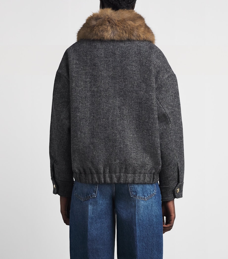Maje Womens Denim Oversized Herringbone Jacket Dark Grey Image 4