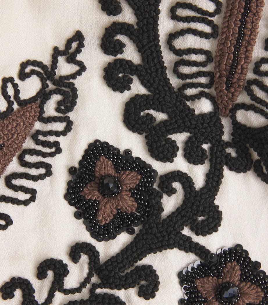 Kartik Research Mens Cotton Embroidered Floral Shirt Ecru/ Black/ Brown Image 6