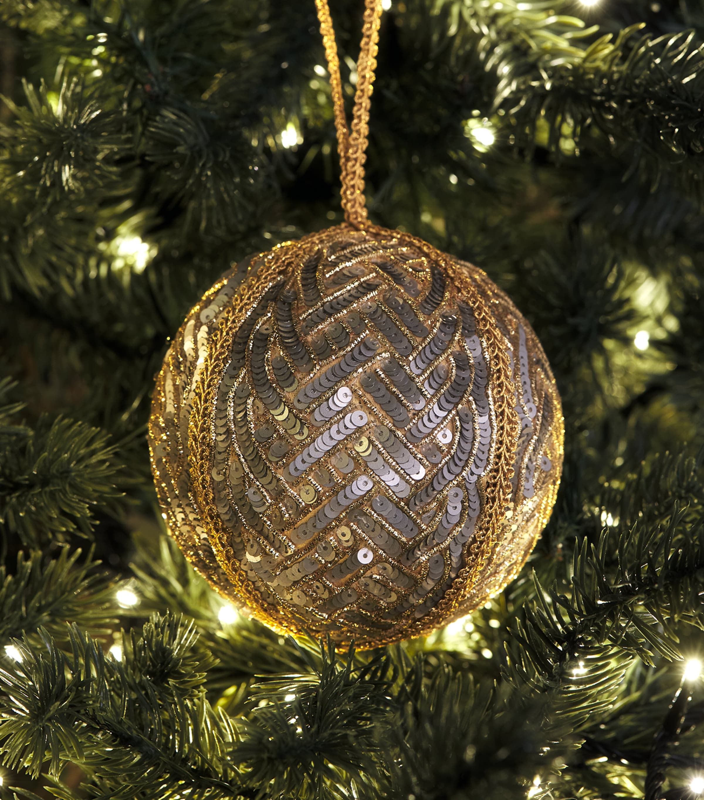 Harrods Sequinned Lace Bauble Silver/gold Image 3