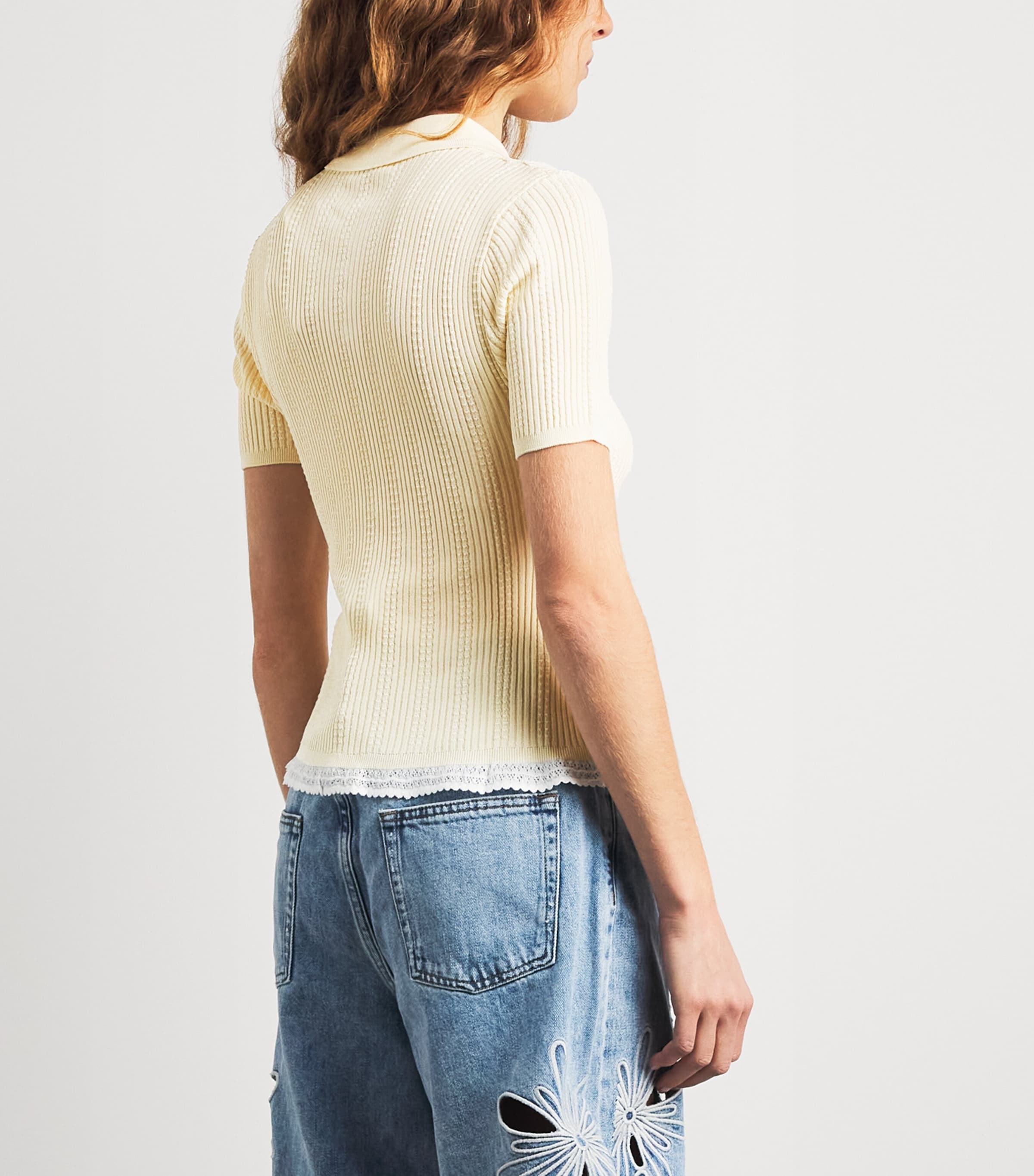 Sandro Paris Womens Knit Slim Polo Shirt Vanilla Image 5