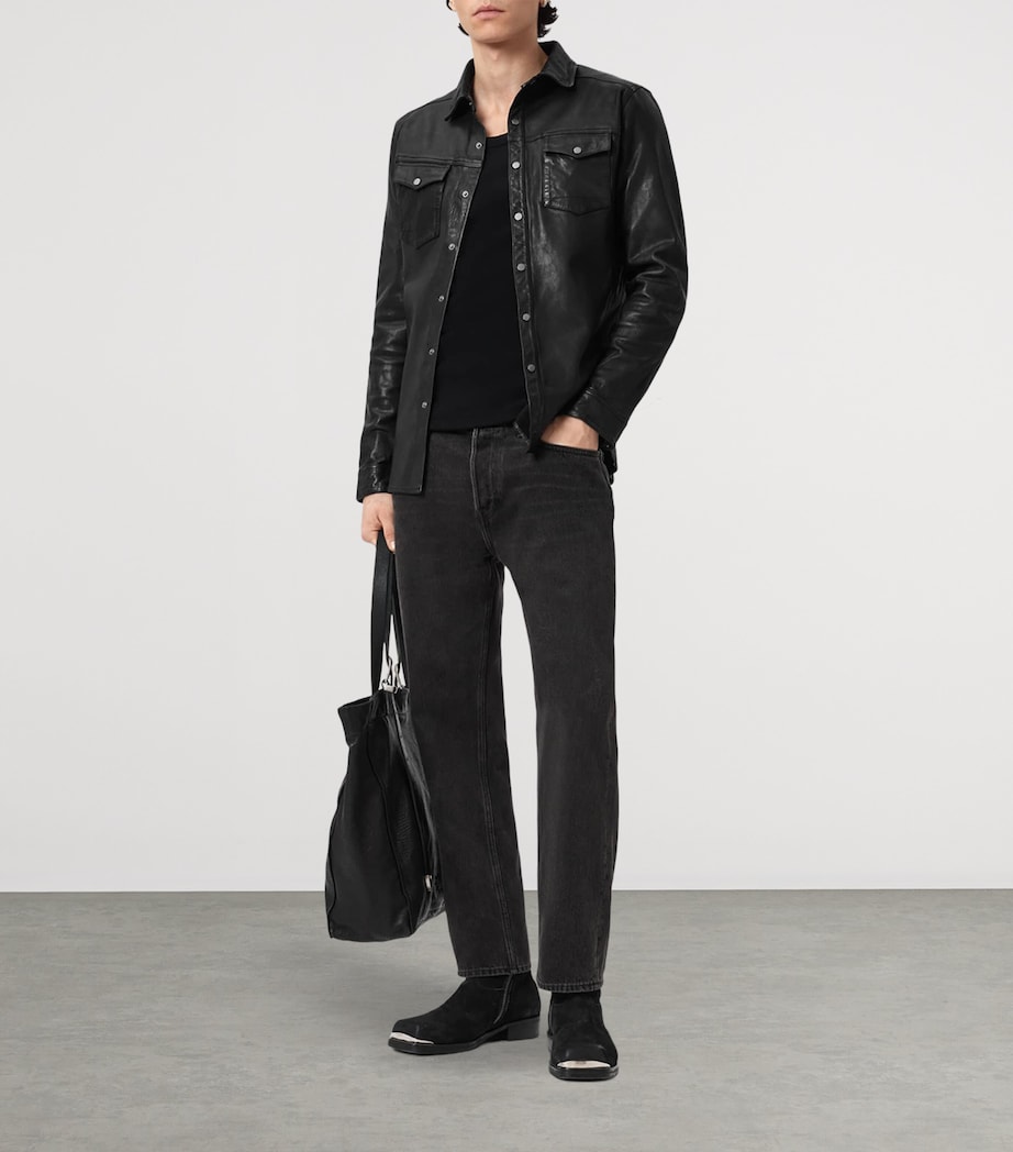 AllSaints Mens Leather Irwin Shirt Black Image 7