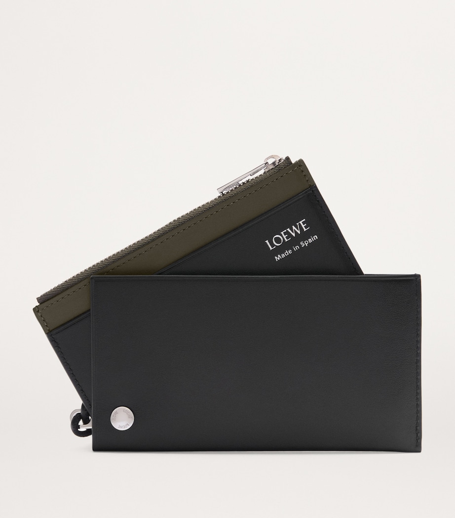 Leather Pebble Slider Coin Card Holder BLACK/DARK KHAKI Image 5