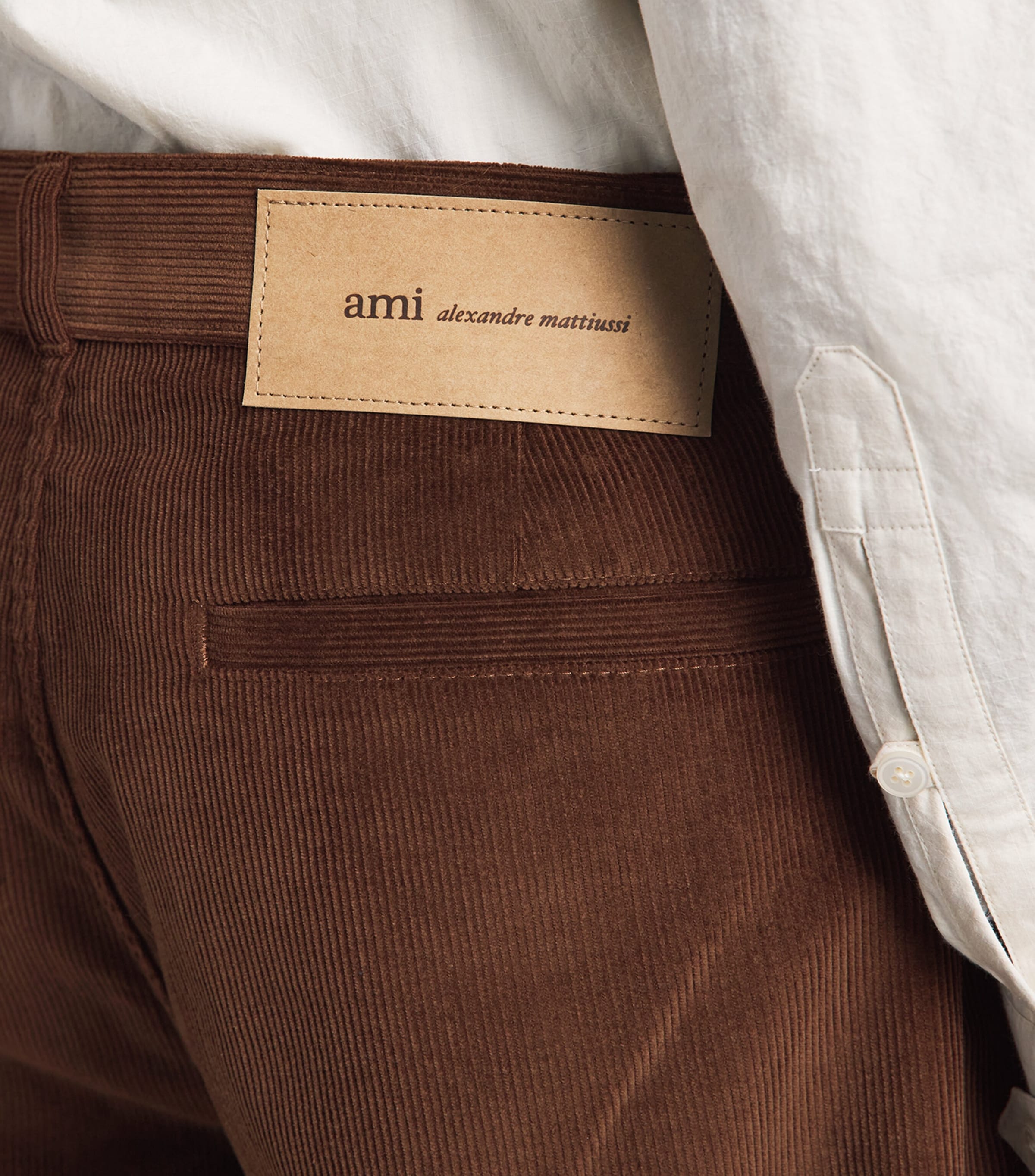 AMI Paris Mens Cotton Corduroy Straight Trousers Marron Chocolat Image 3