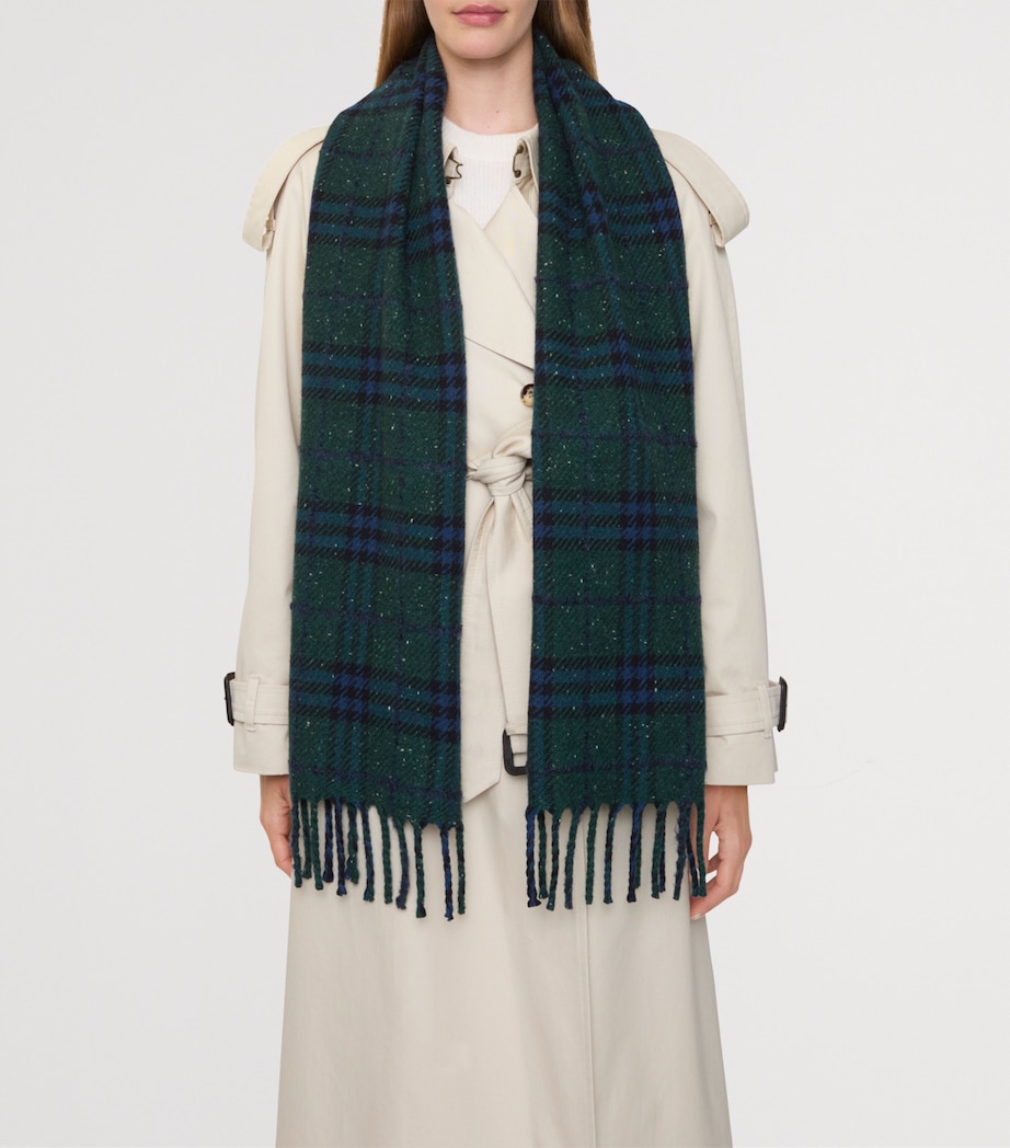Cashmere-Blend Speckled Check Scarf DARK GREEN Image 2