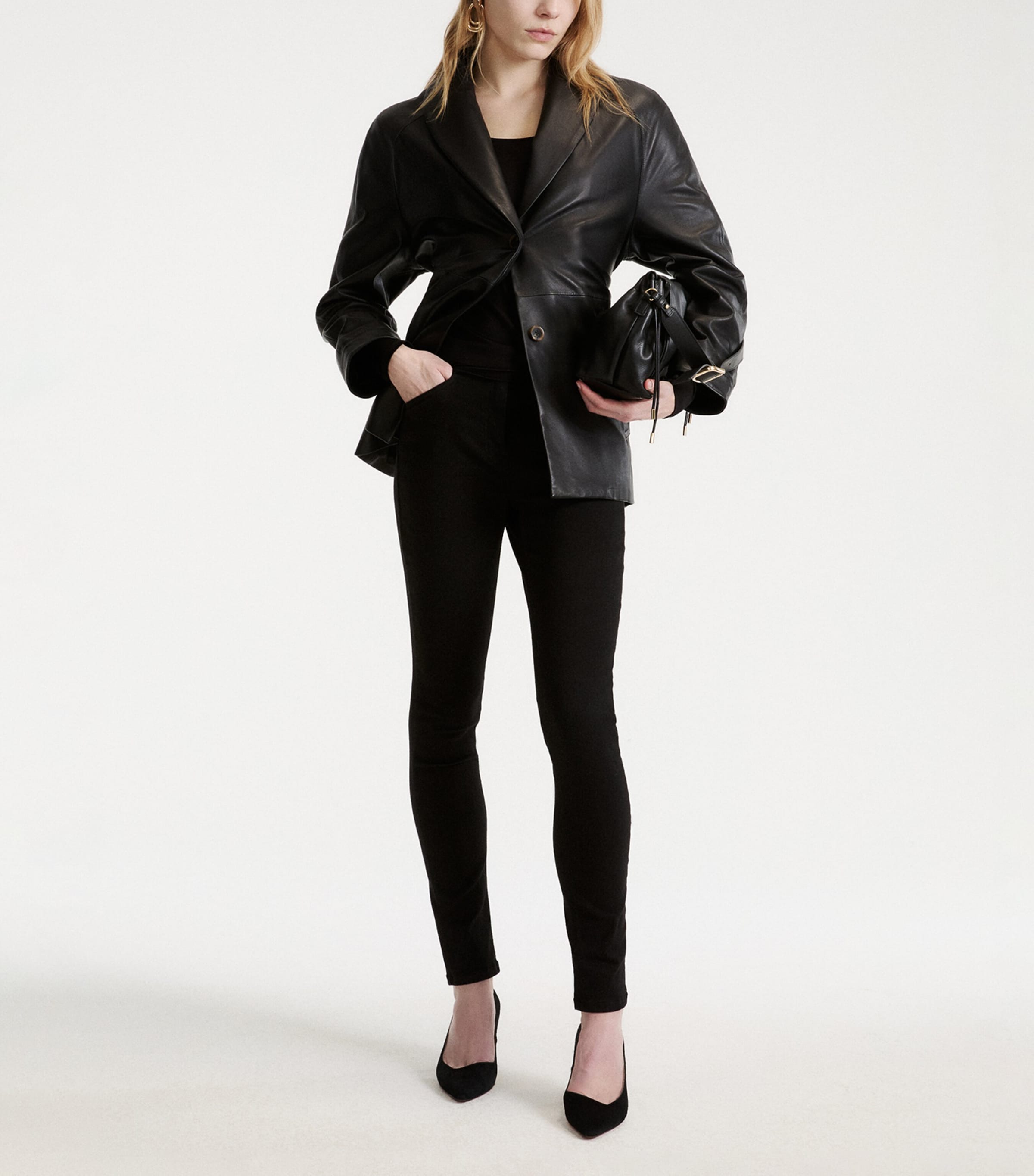Marella Womens Longline Belted Leather Jacket Black Image 2