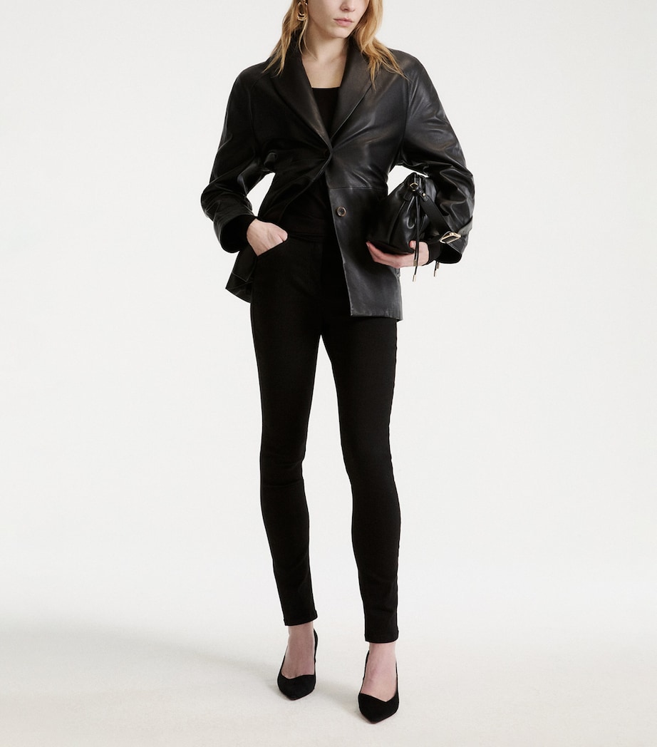 Marella Womens Longline Belted Leather Jacket Black Image 2