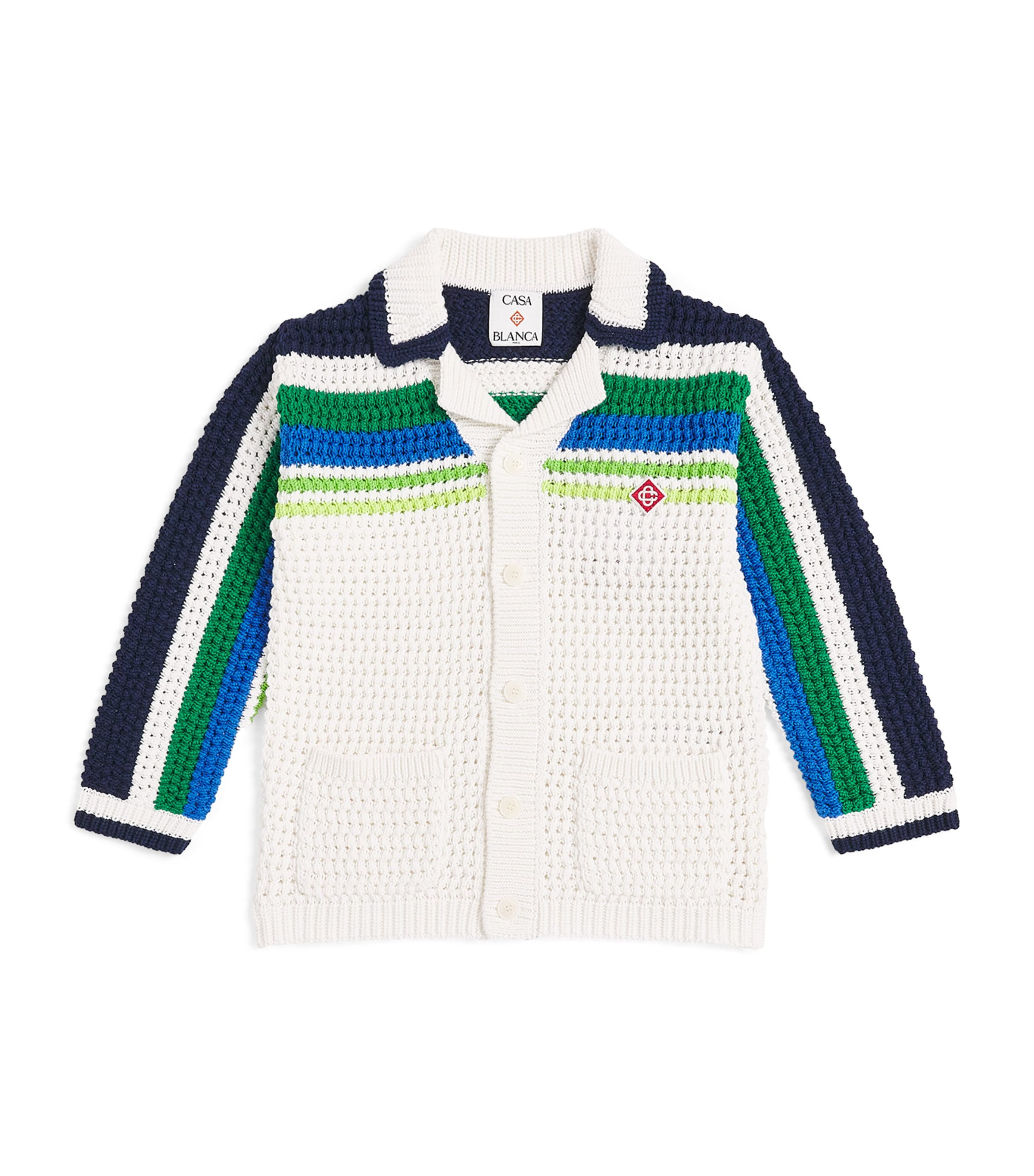 Casablanca Kids Cotton Crochet Stripe Shirt (3-14 Years) Tennis Stripe Image 1