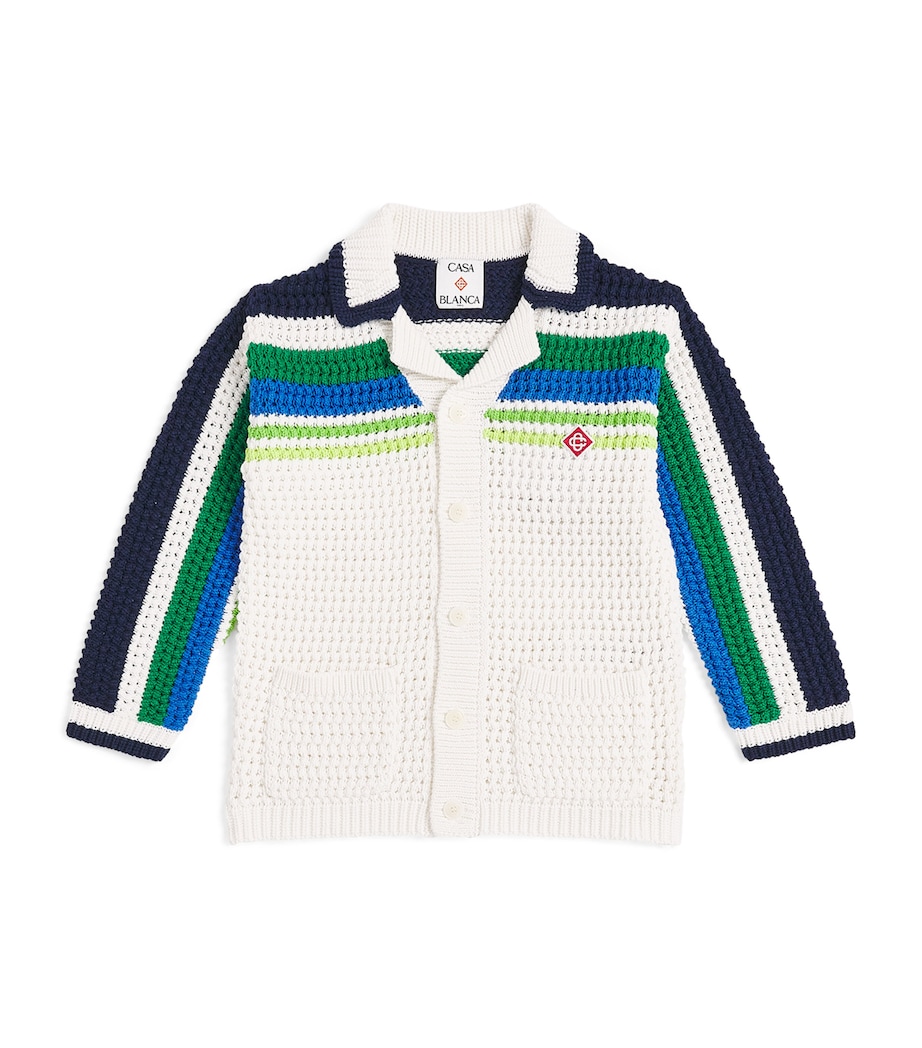Casablanca Kids Cotton Crochet Stripe Shirt (3-14 Years) Tennis Stripe Image 1