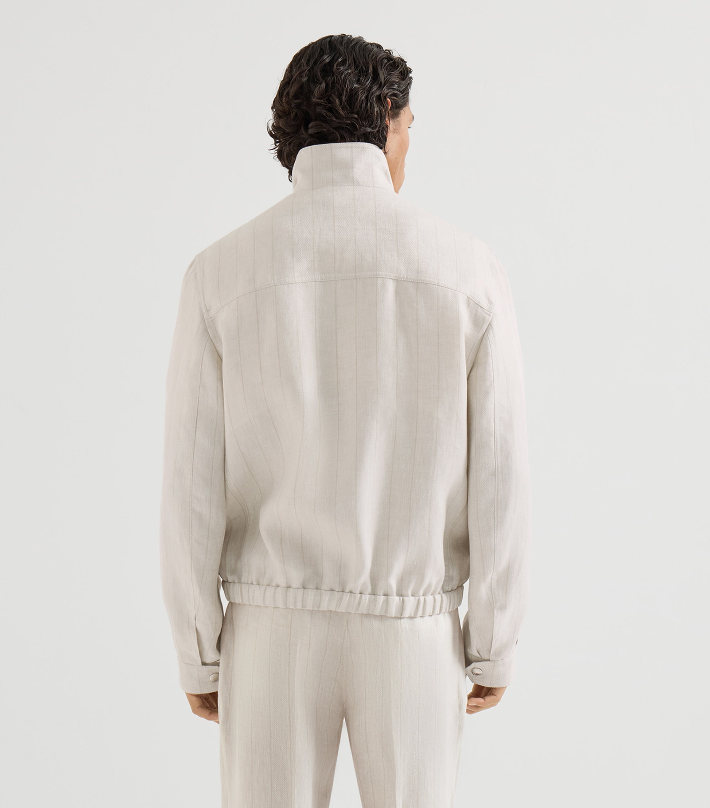 Brunello Cucinelli Mens Linen Pinstripe Bomber Jacket Image 4