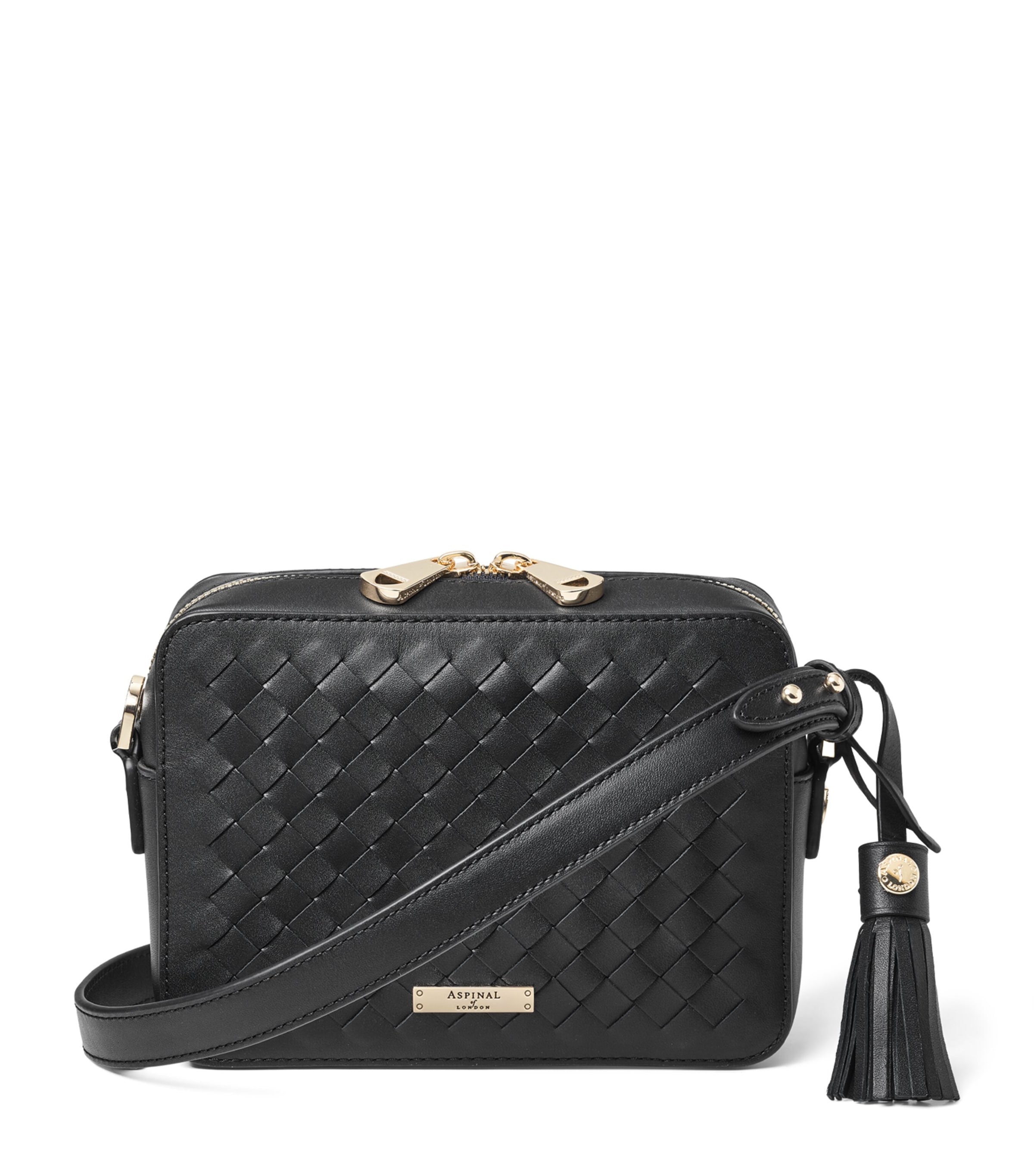 Aspinal Of London Leather Slot Weave Camera Bag In Black