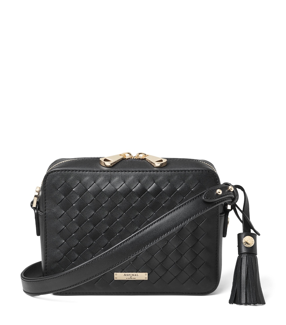 Leather Slot Weave Camera Bag BLACK Image 1