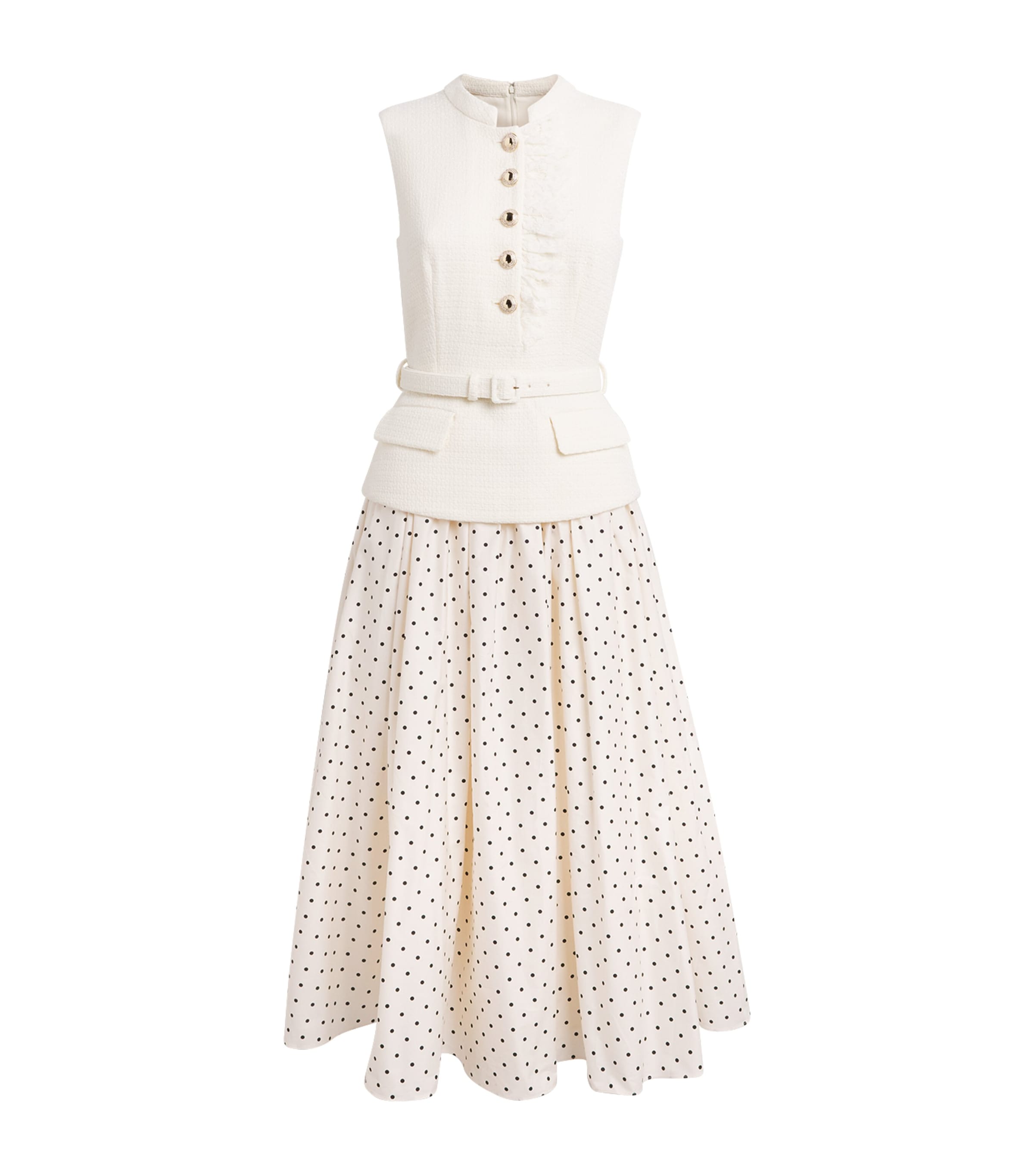 Self-Portrait Womens Bouclé Polka-Dot Midi Dress Cream Image 1