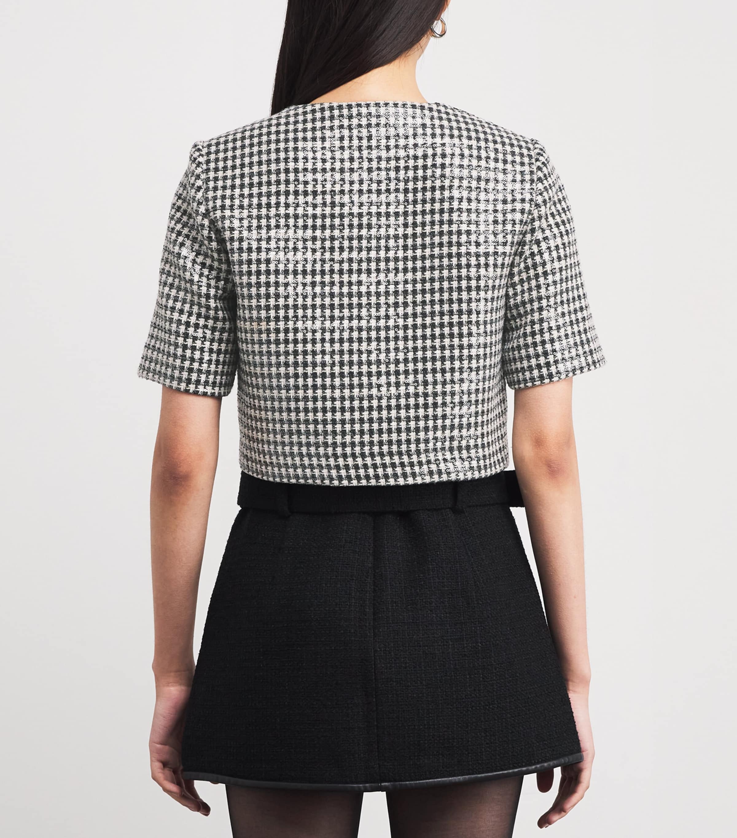 Tweed Houndstooth Sequin Jacket BLACK / WHITE Image 4