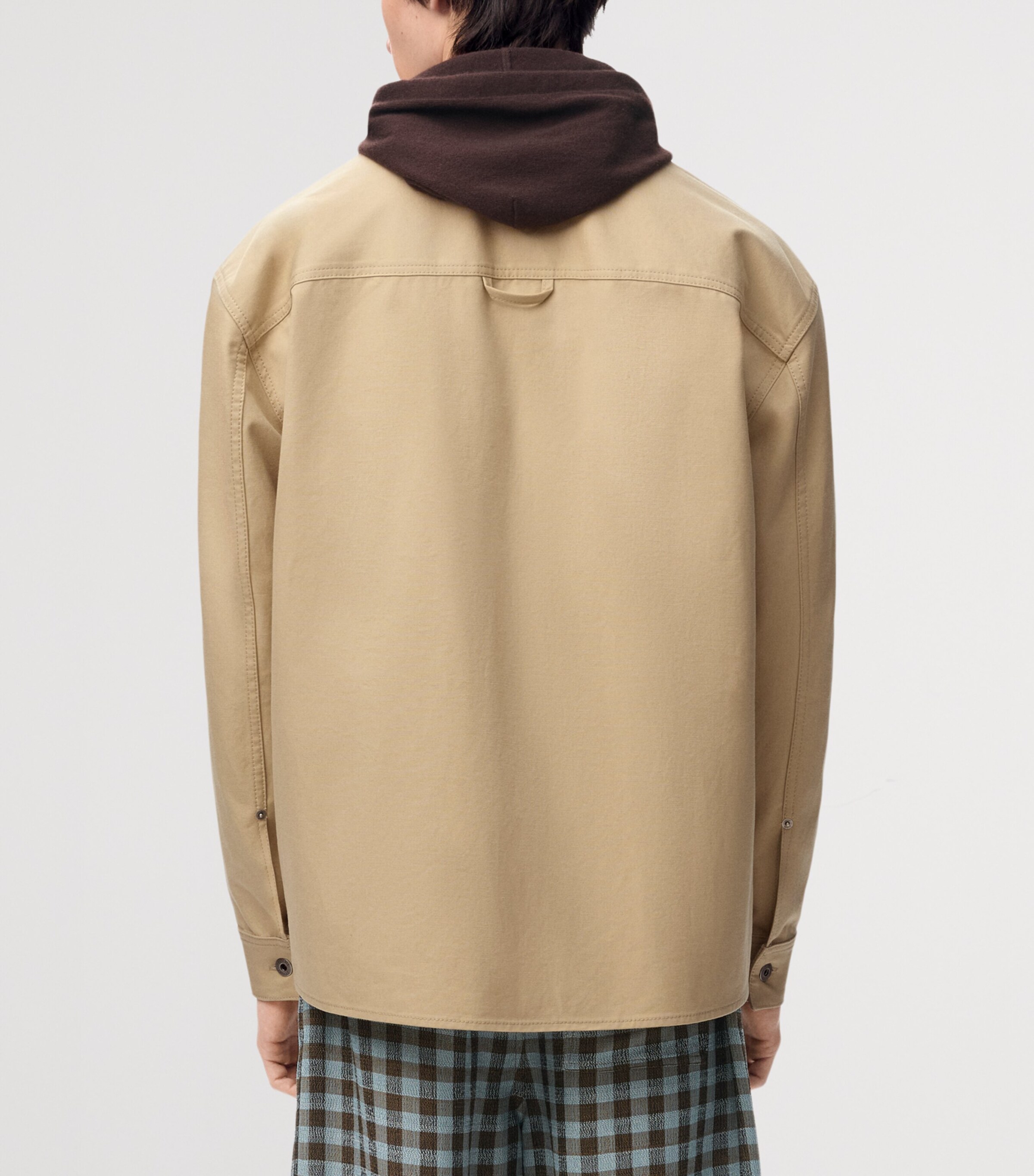 LOEWE Mens Leather-Trim Overshirt Beige Image 4