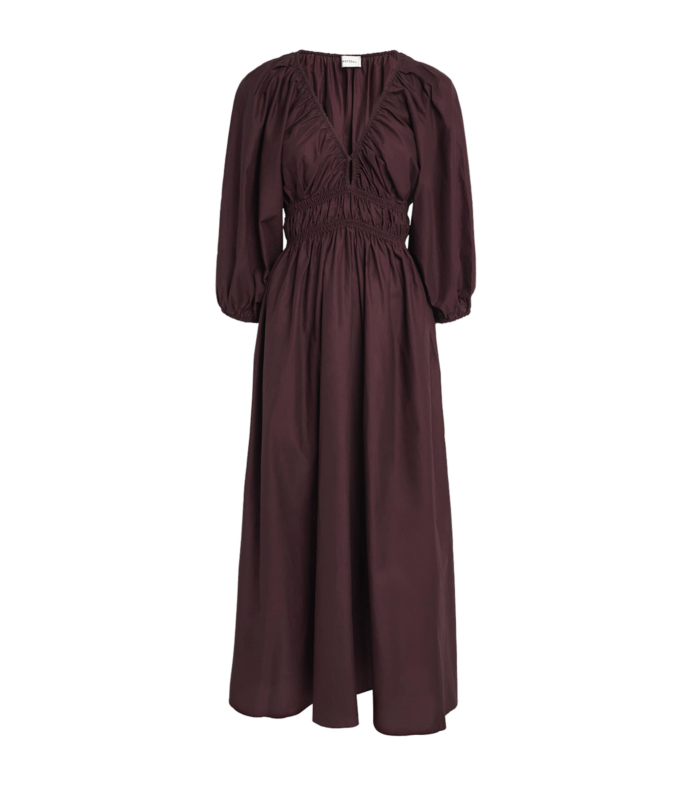 Matteau Cotton Plunge Dress In Brown