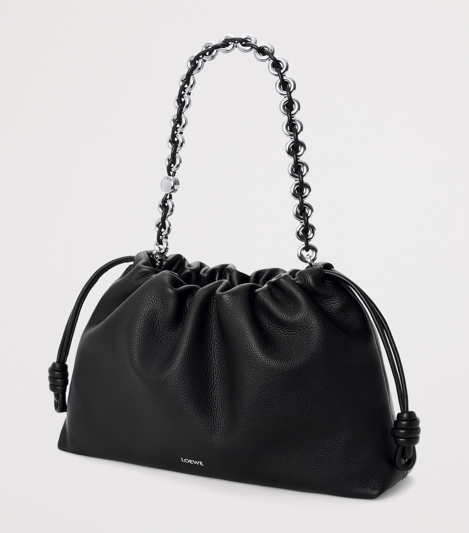 Large Leather Flamenco Shoulder Bag BLACK Image 5