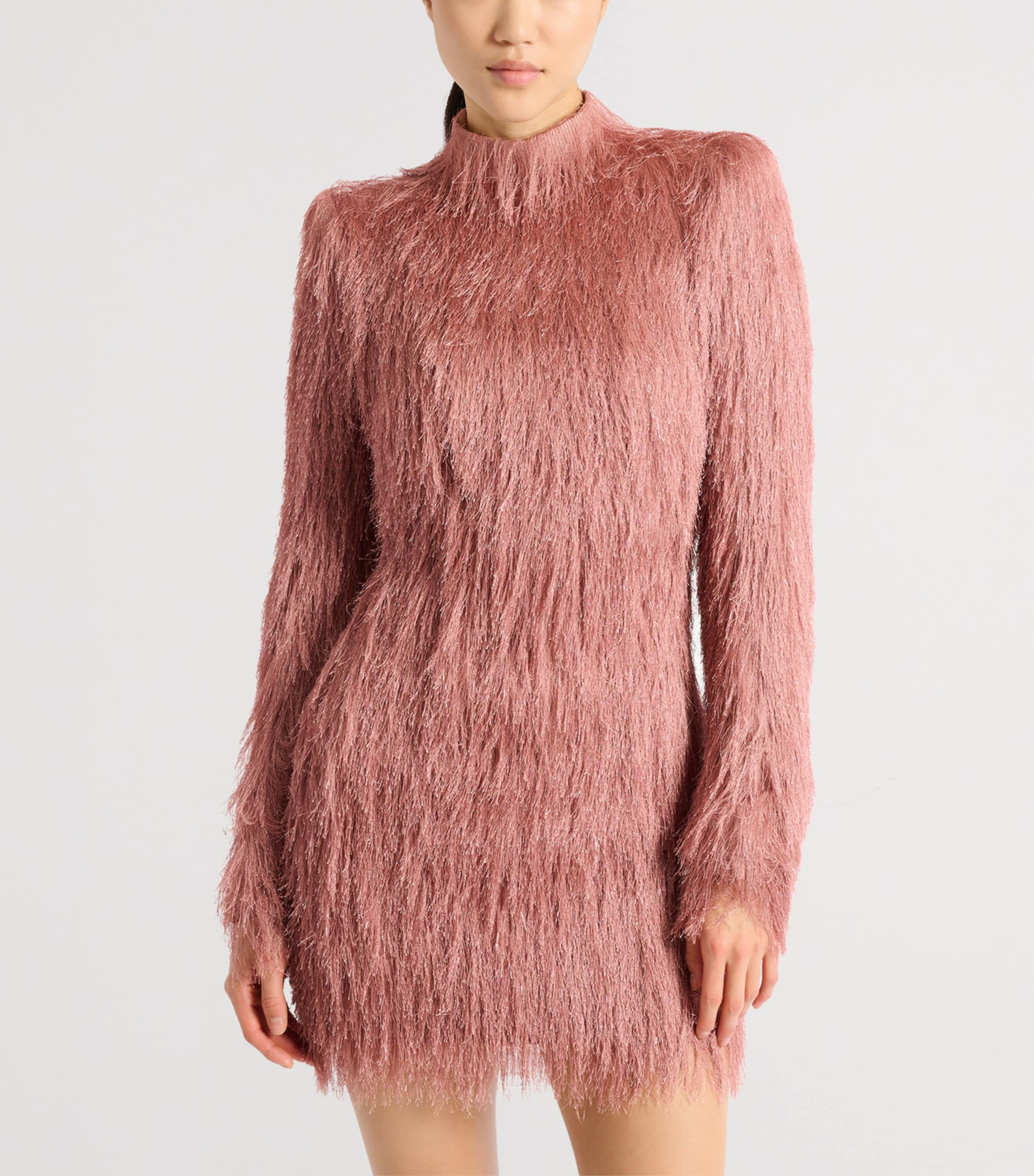 Balmain Womens Fringe Mini Dress Nude Clair Image 3