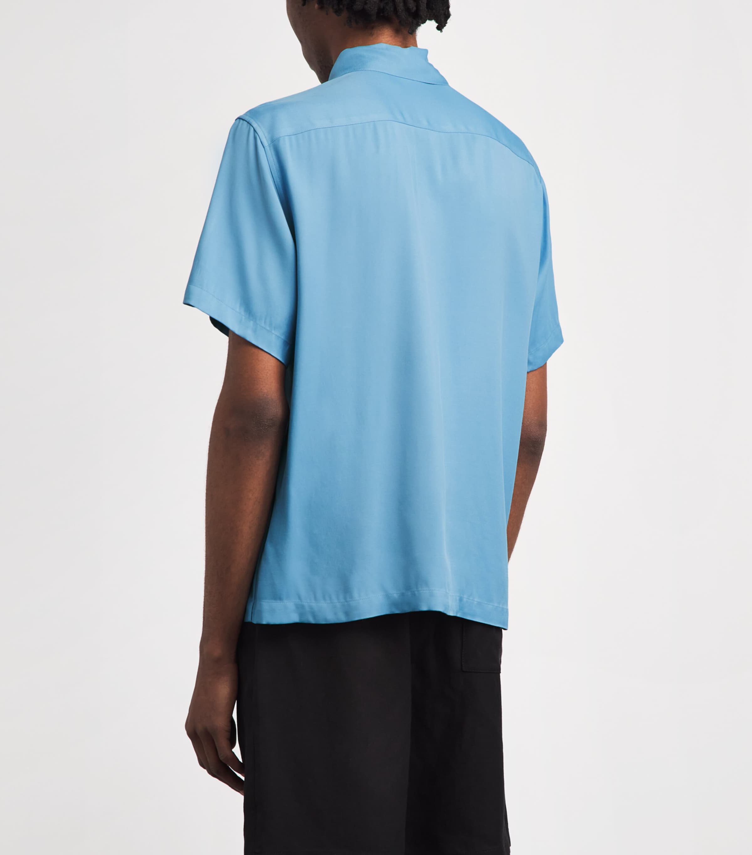 Sandro Paris Mens Loose-Fit Short-Sleeve Shirt Sky Blue Image 5