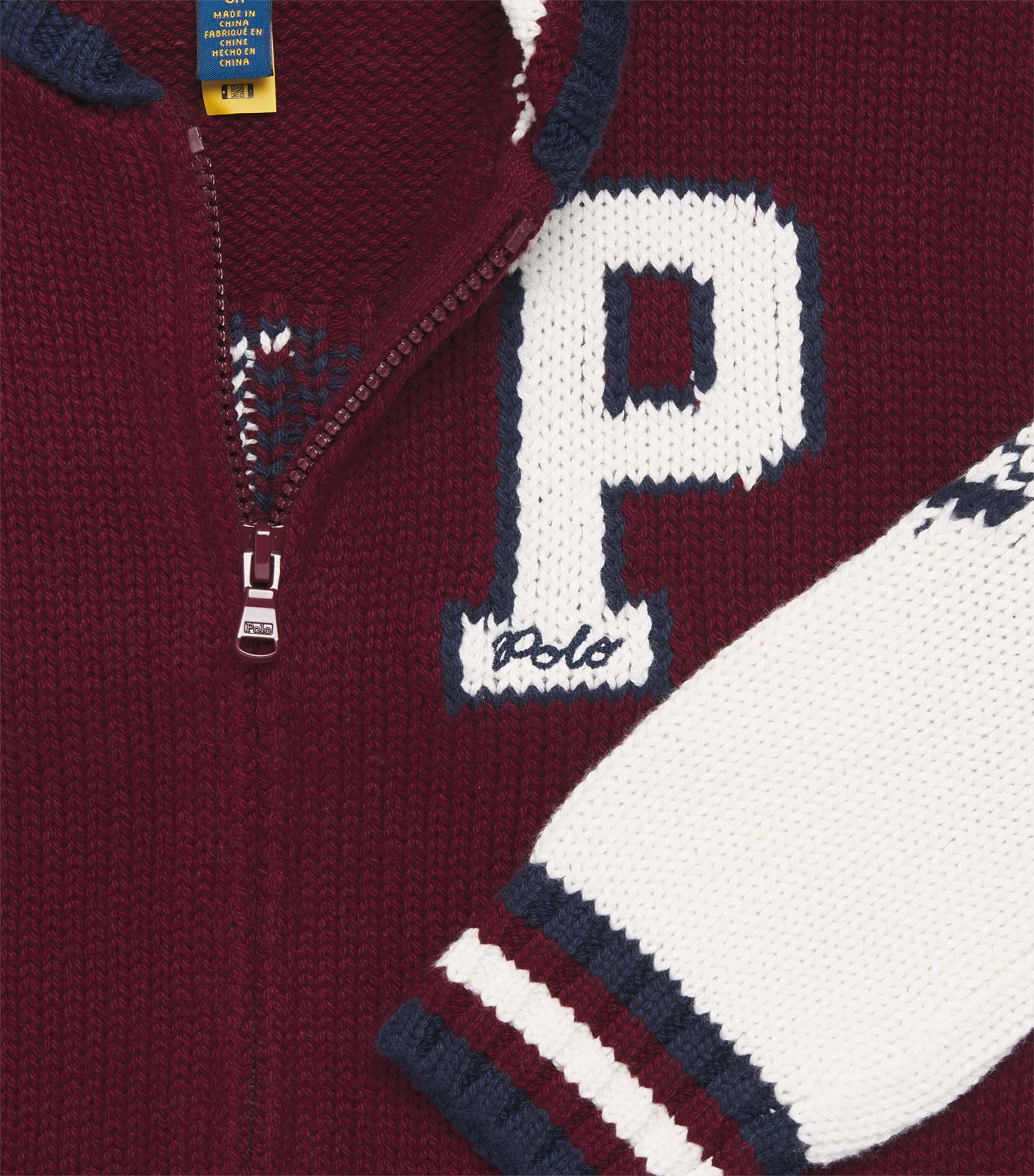 Ralph Lauren Kids Cotton-Wool Knitted Bomber Jacket (6-14 Years) Rich Ruby Multi Image 3