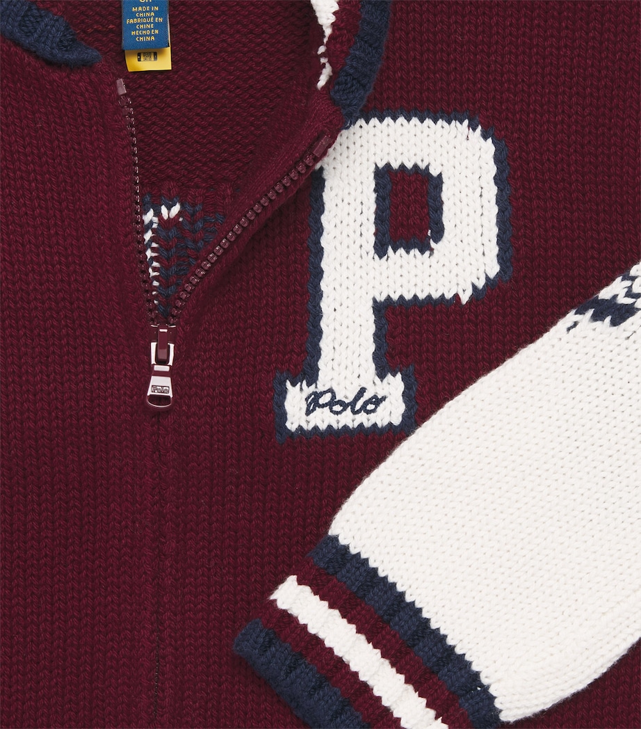 Ralph Lauren Kids Cotton-Wool Knitted Bomber Jacket (6-14 Years) Rich Ruby Multi Image 3