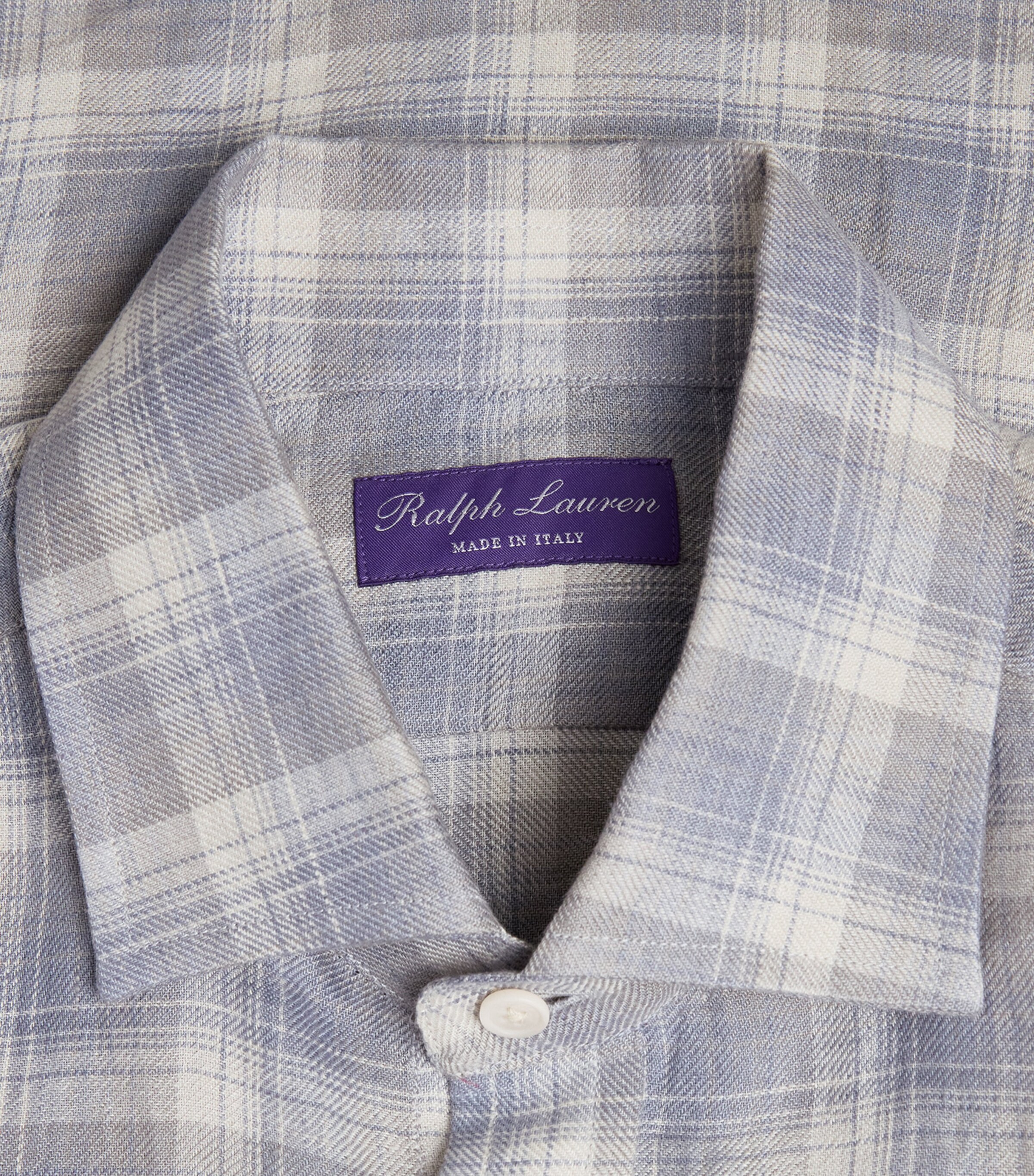 Ralph Lauren Purple Label Mens Linen Check Shirt Pearl Grey Image 6