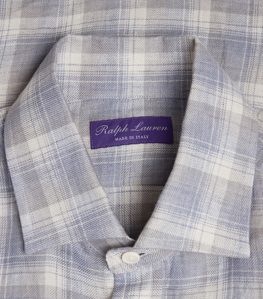 Ralph Lauren Purple Label Mens Linen Check Shirt Pearl Grey Image 6