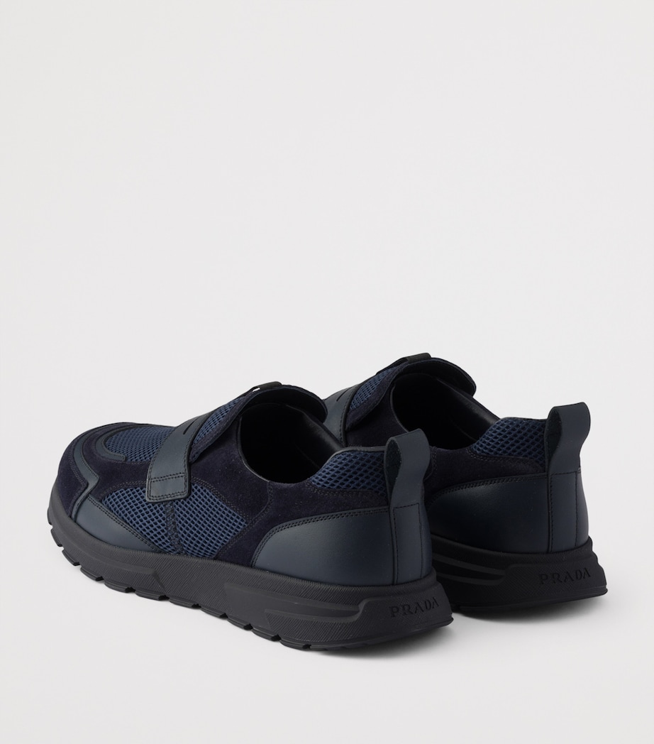 Prada Leather-Mesh Sneakers Blue Image 5