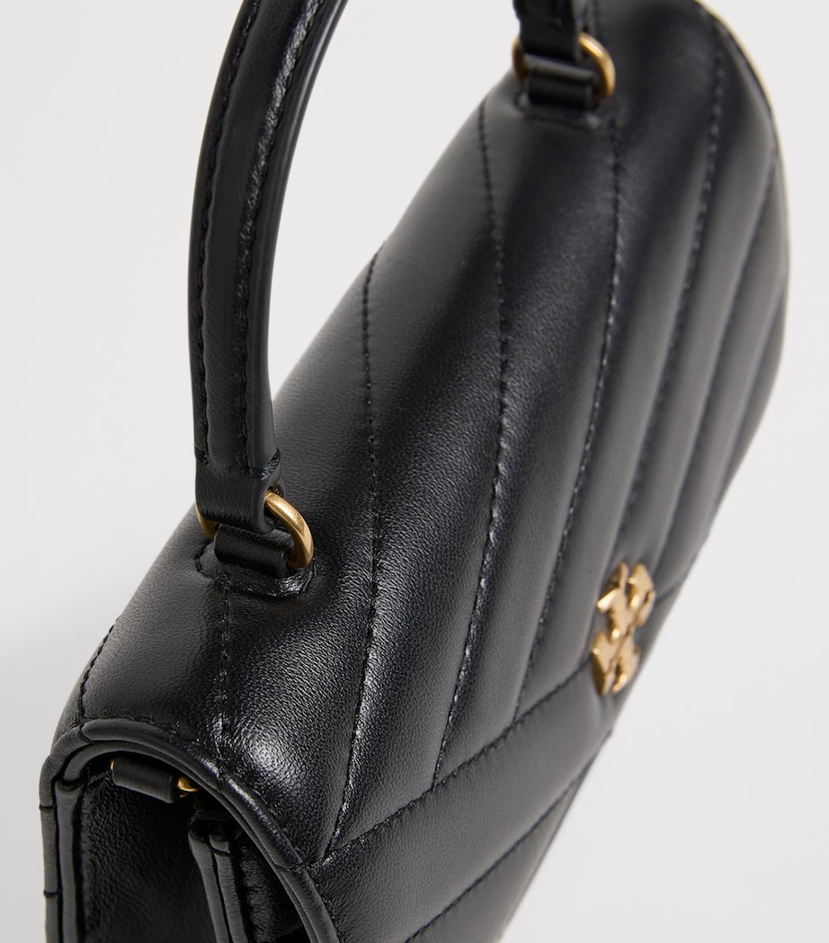 Leather Kira Chevron Top-Handle Bag BLACK Image 4