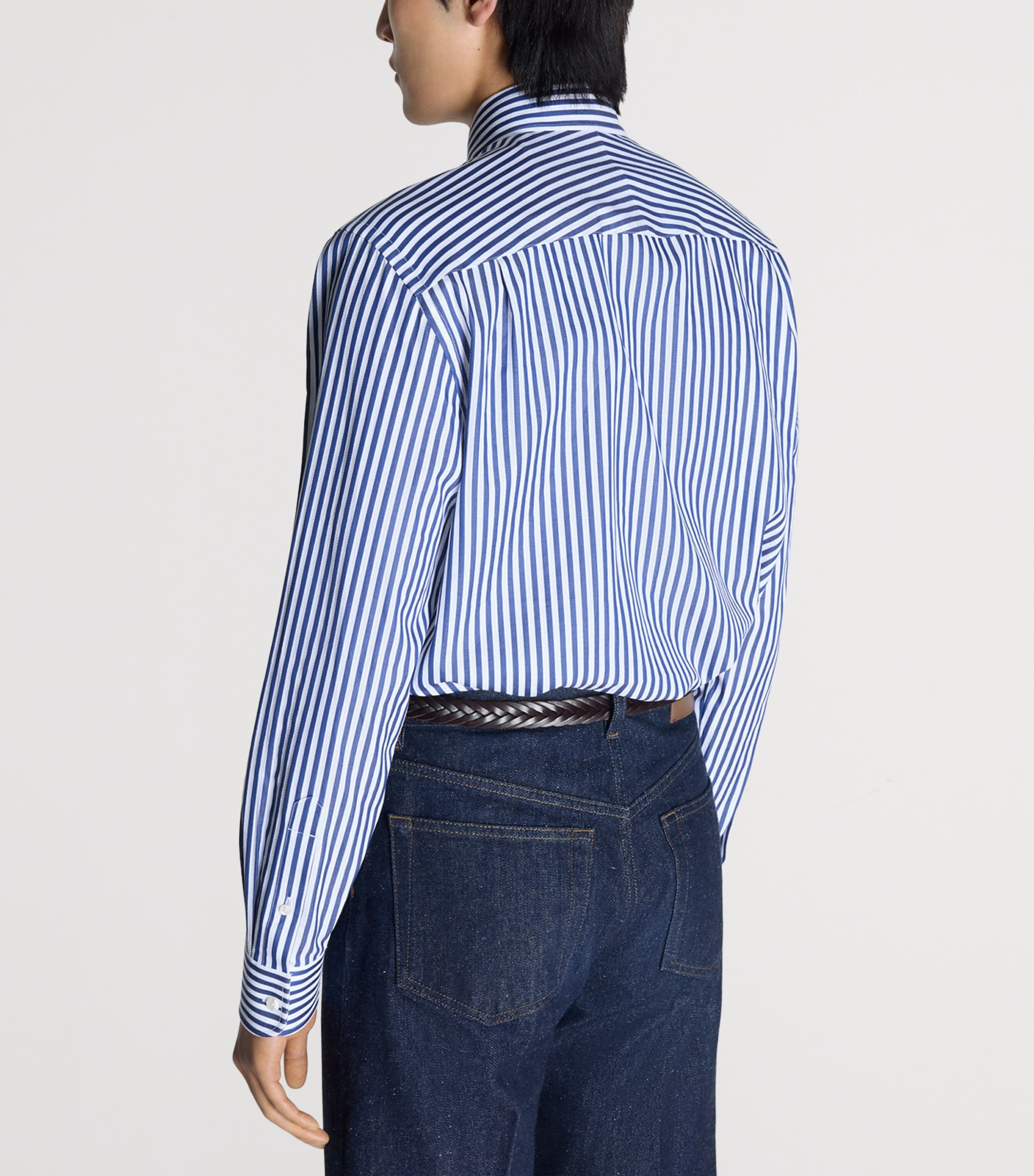 Dunhill Mens Giza Cotton Stripe Formal Shirt White Image 4