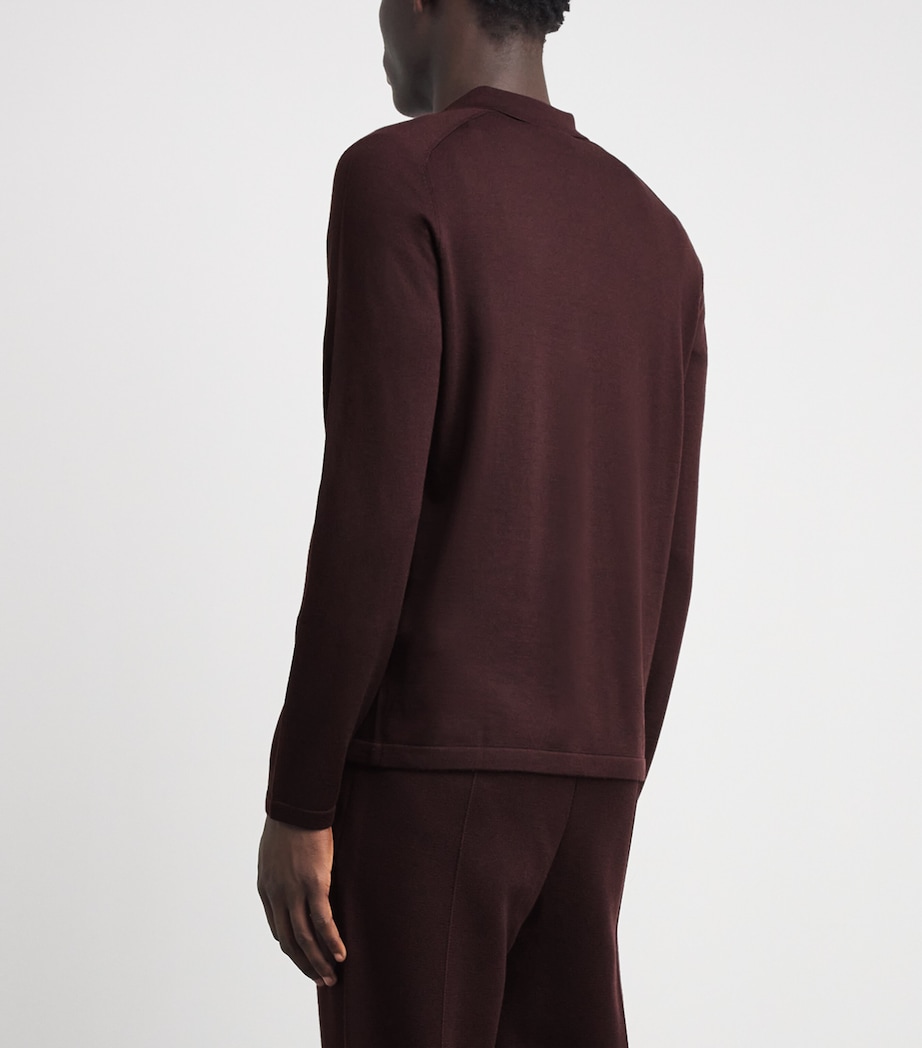 Falke Mens Ultrafine Merino Wool Polo Shirt Dark Choco Image 5