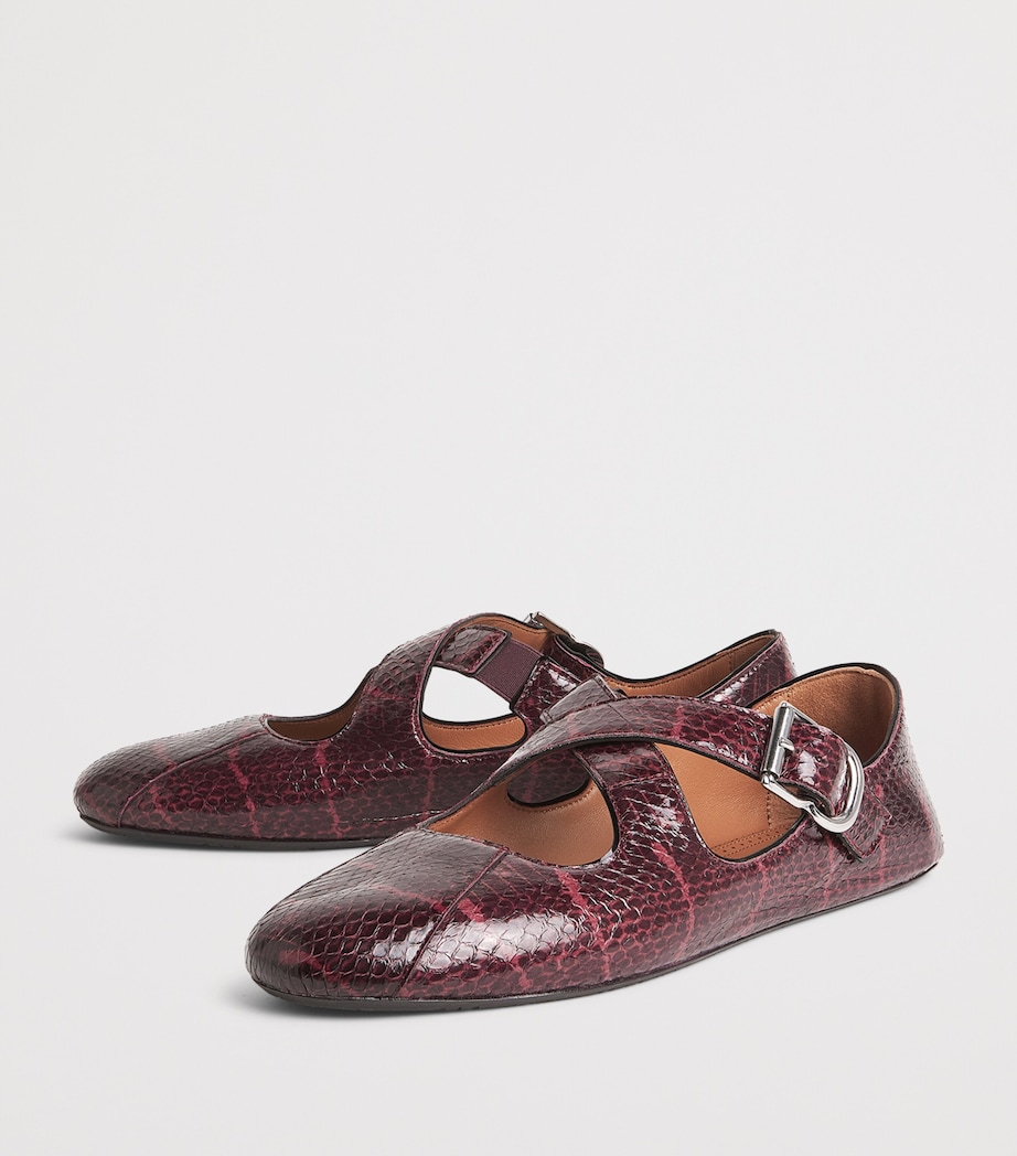Alaïa Womens Snakeskin Criss-Cross Ballet Flats Bordeaux Image 3
