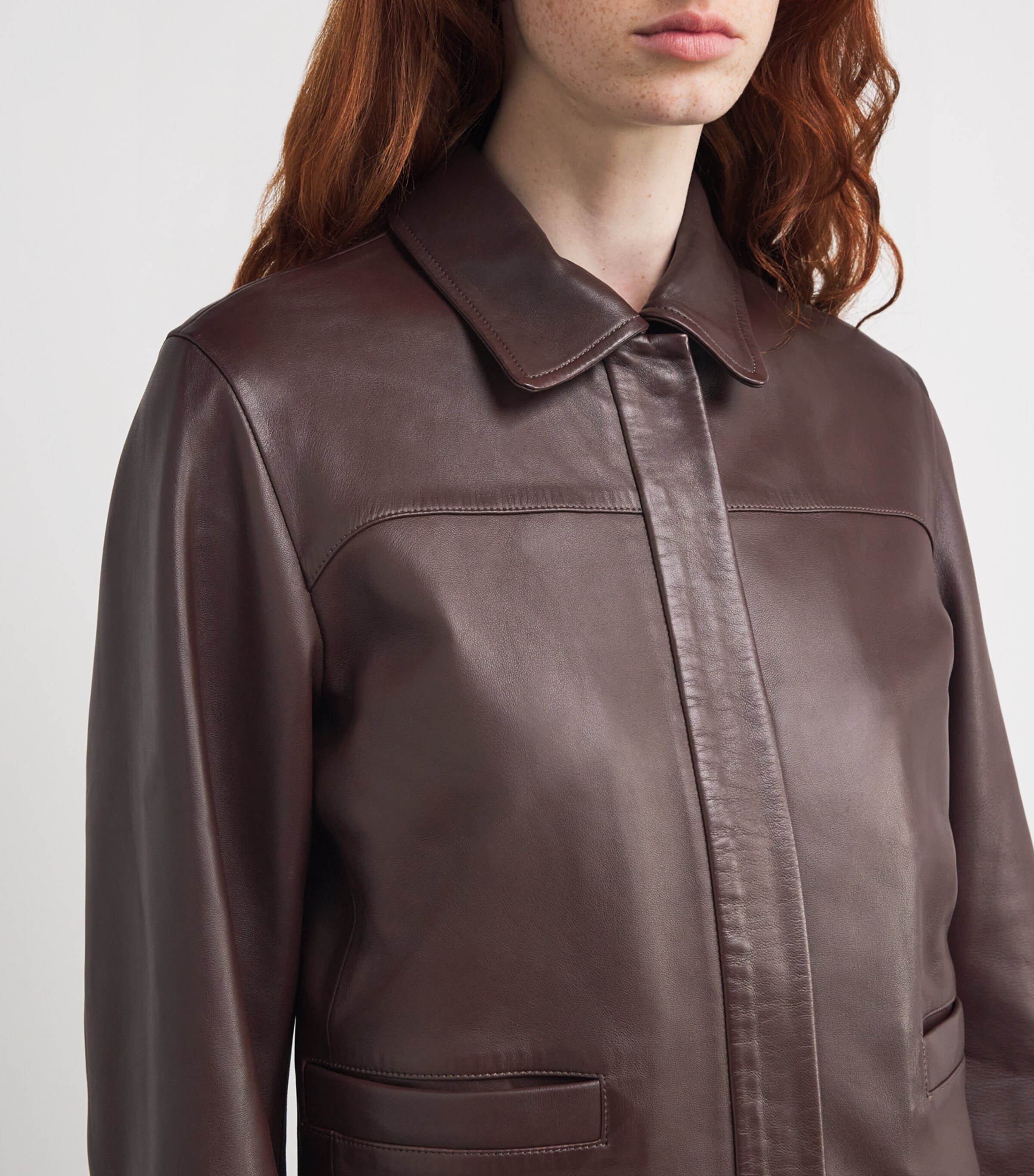 Loulou de Saison Womens Ascot Leather Jacket Brown Image 6