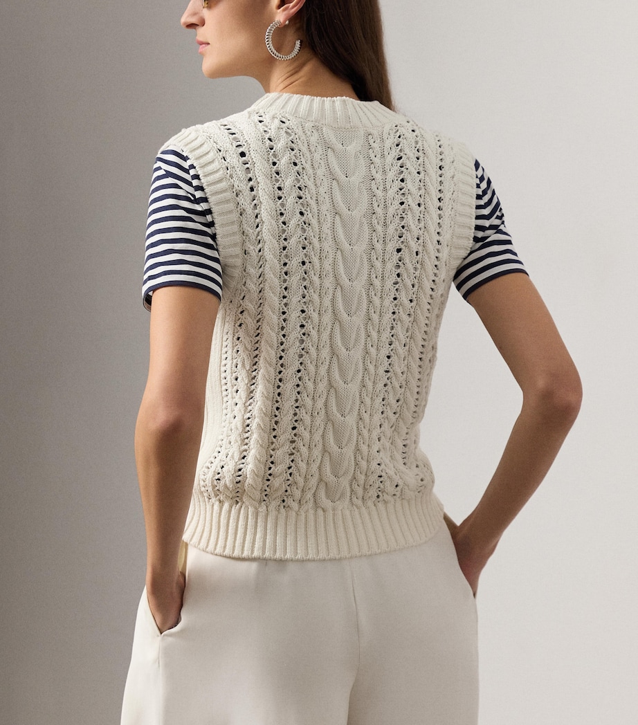 Cotton-Silk Cable-Knit Sweater Vest NATURAL-101 Image 3