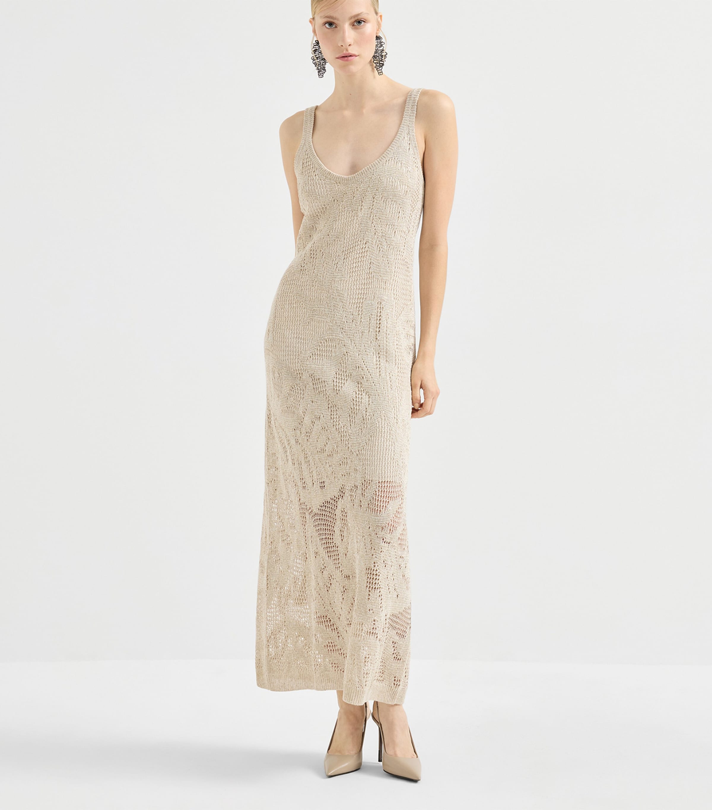 Brunello Cucinelli Womens Linen-Cotton Midi Dress Image 3