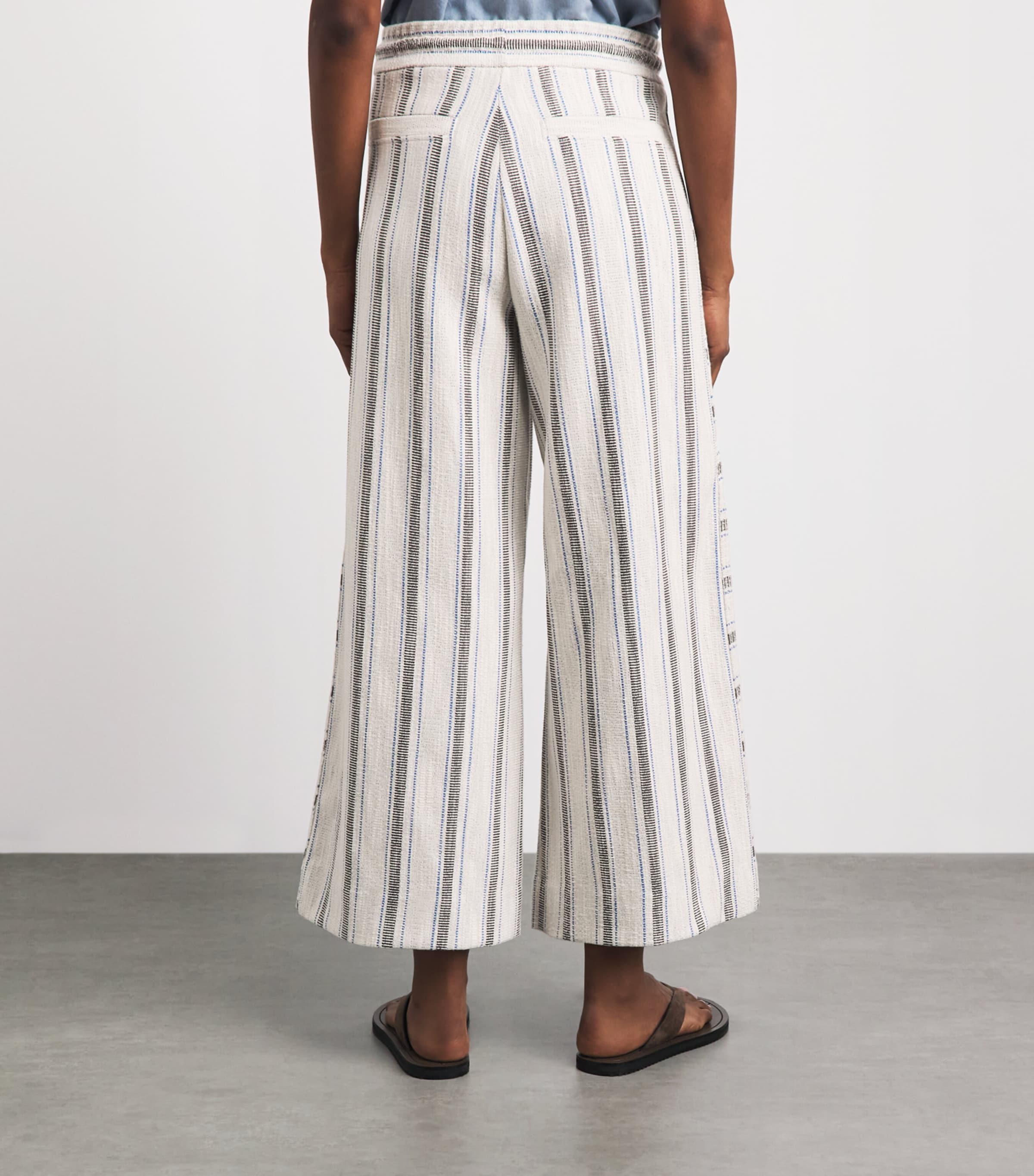 ME+EM Womens Stripe Cropped Wide-Leg Trousers Light Cream Multi Image 5