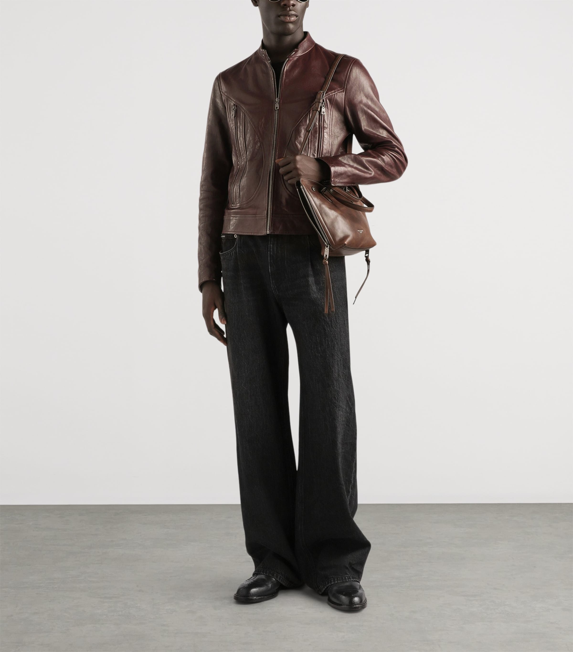 Dolce&Gabbana Mens Leather Moto Jacket Indigo Image 2