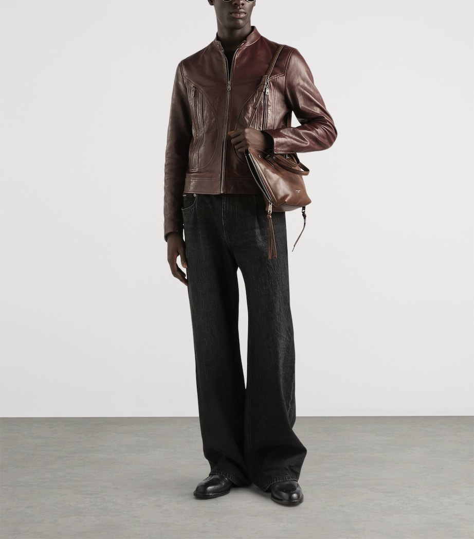 Dolce&Gabbana Mens Leather Moto Jacket Indigo Image 2