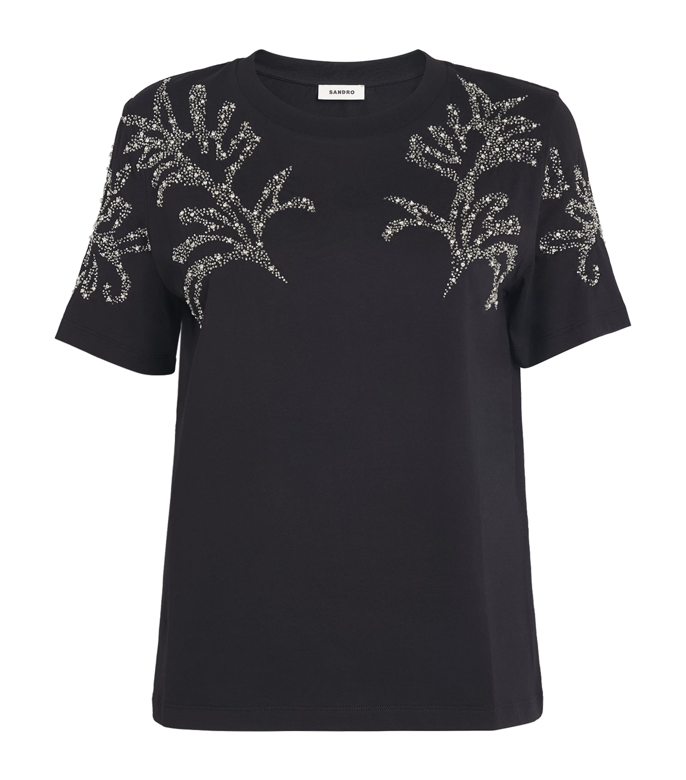 Sandro Cotton Bead-embellished T-shirt In Black