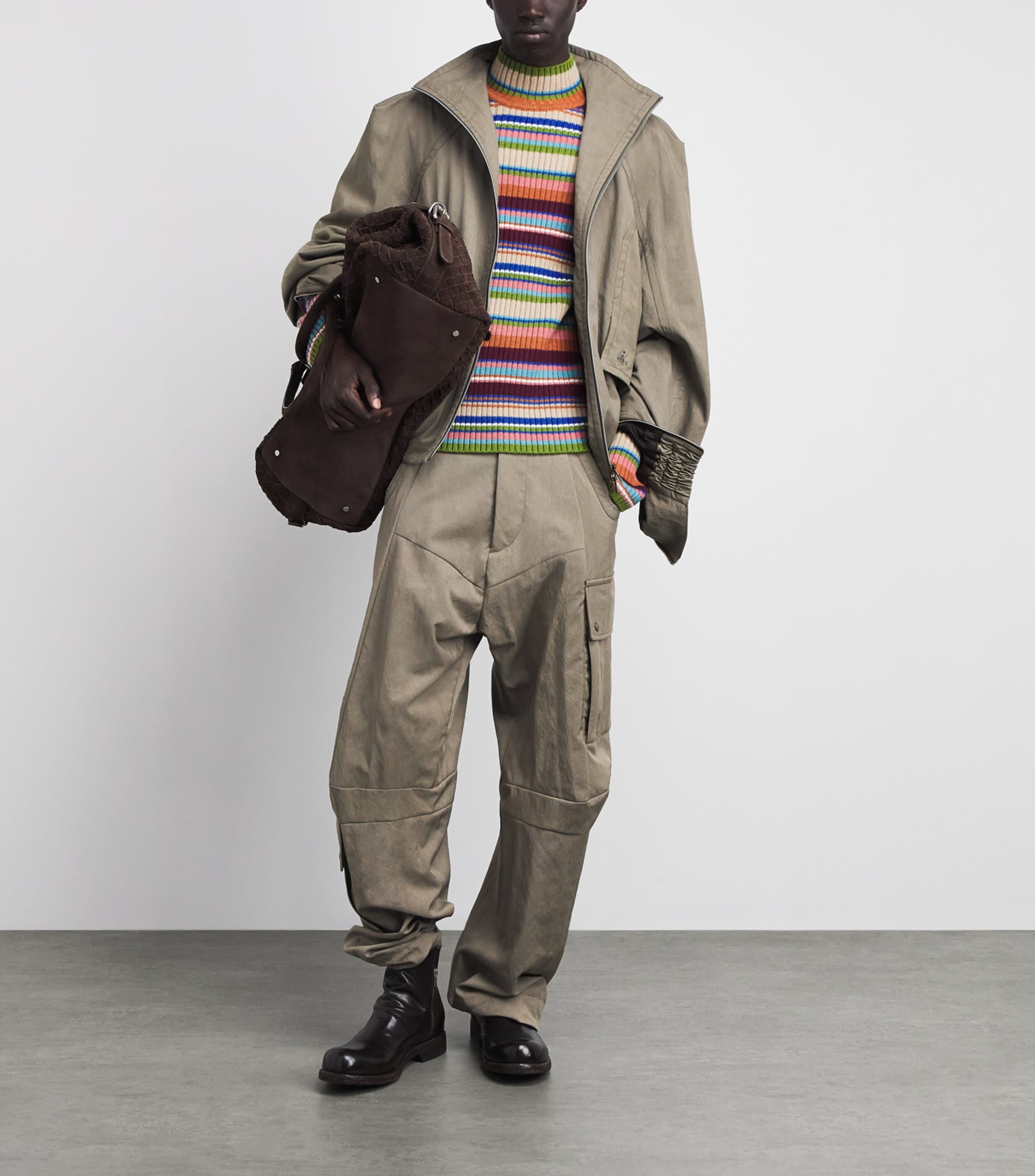 Vivienne Westwood Mens High-Neck Harrington Jacket Taupe Image 2