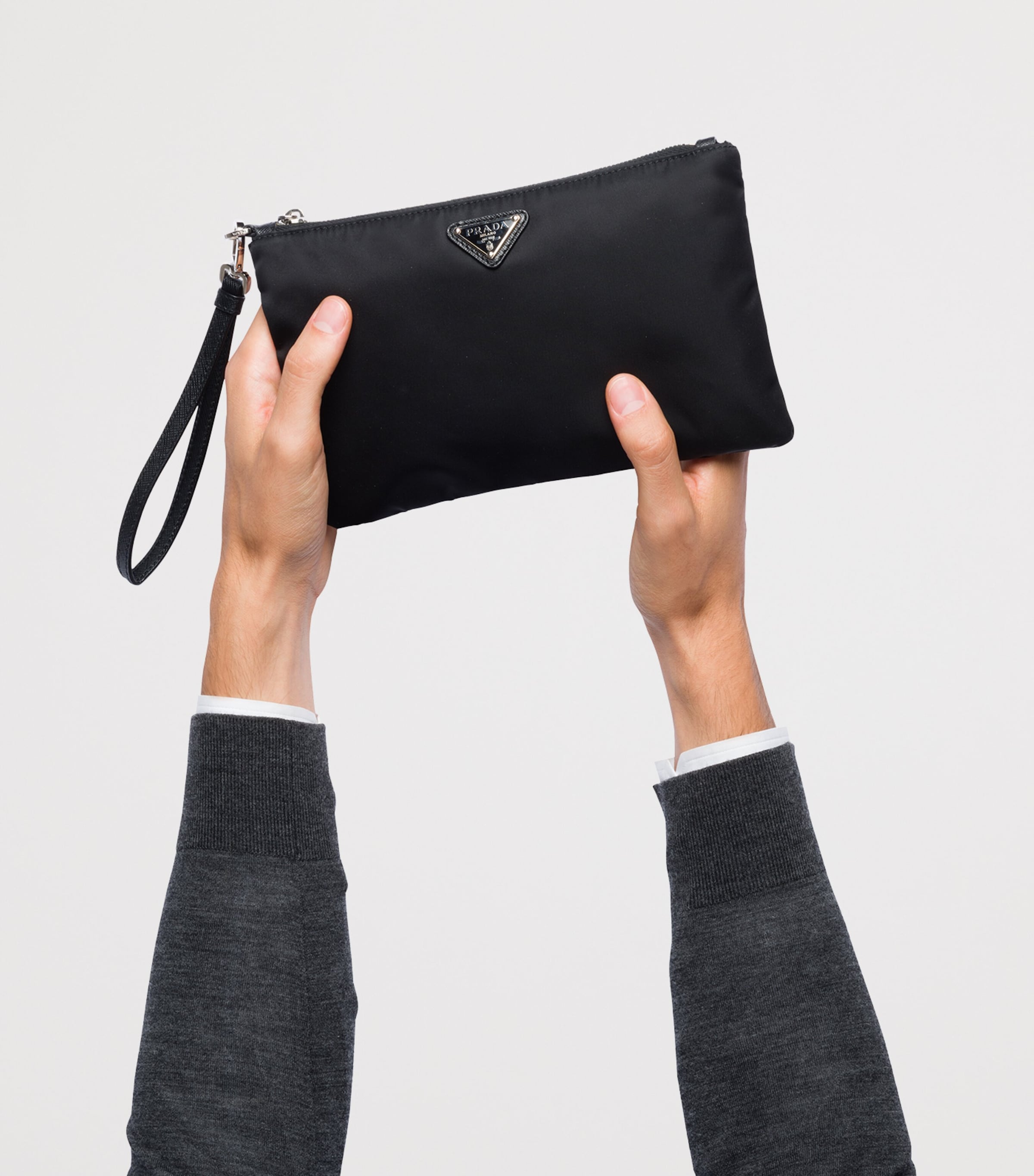 Re-Nylon and Saffiano Leather Wristlet Pouch F0002 Image 6