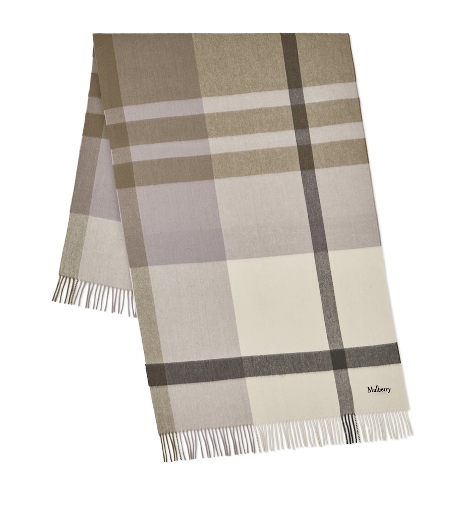 Mulberry Large Merino Wool Check Scarf Eggshell Olive Image 1