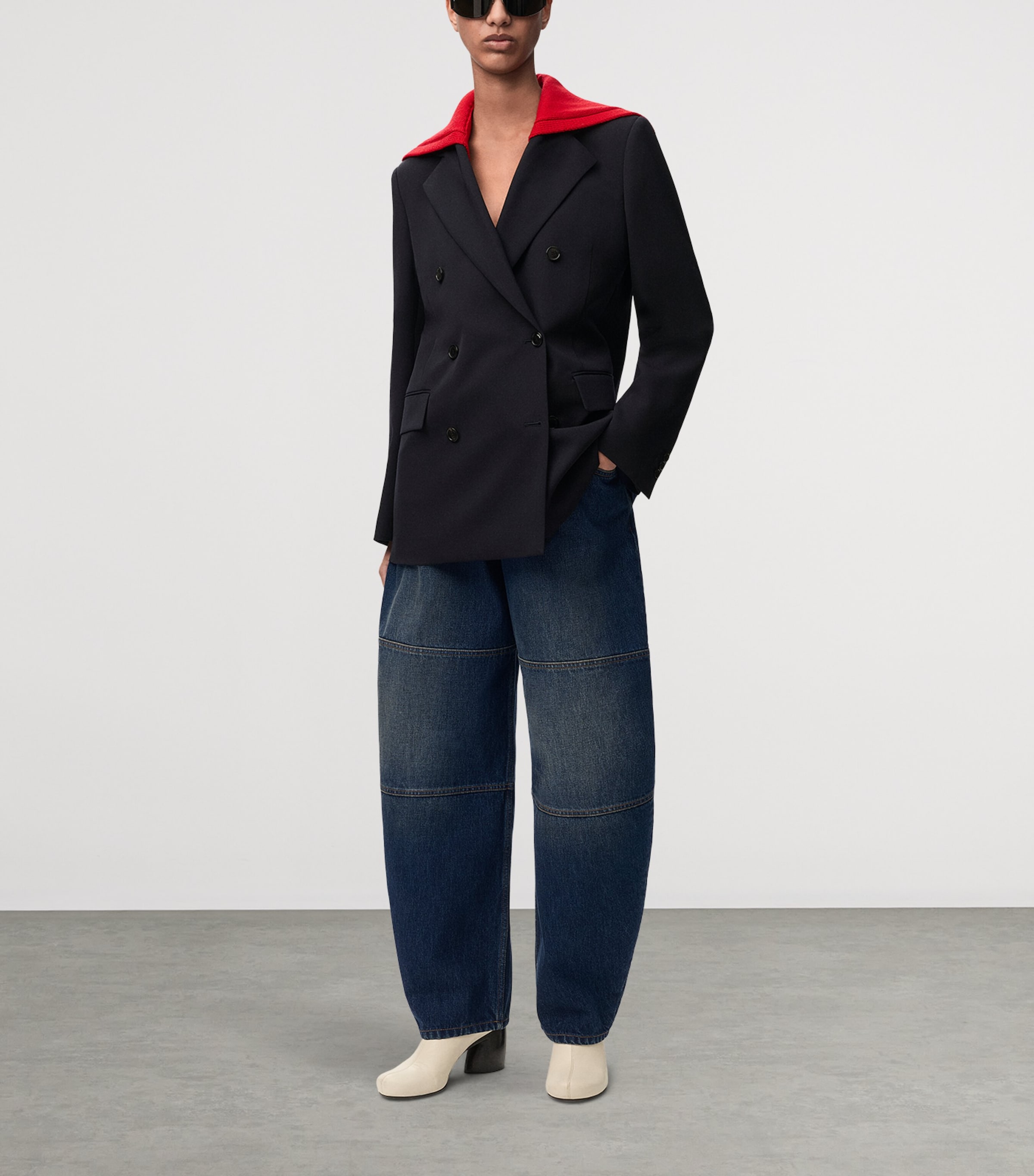 LOEWE Womens Mid-Rise Barrel-Leg Jeans Dark Blue Image 2