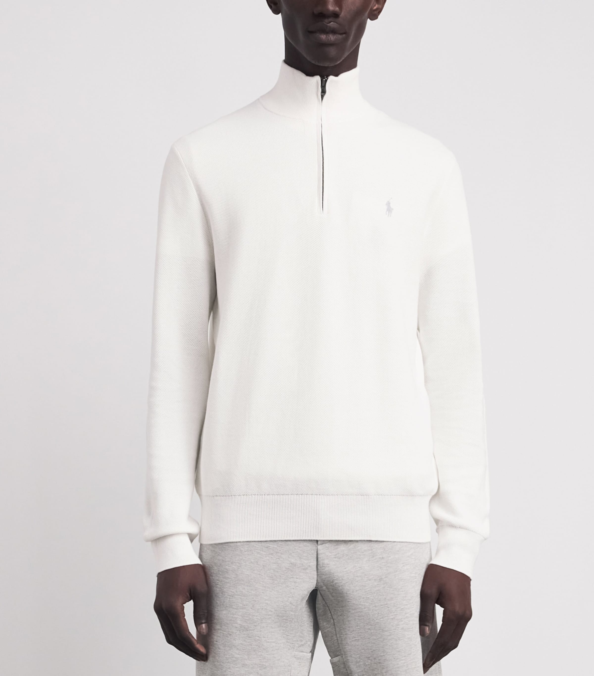 Polo Ralph Lauren Mens Cotton Mesh Quarter-Zip Sweatshirt Deckwash White Image 4