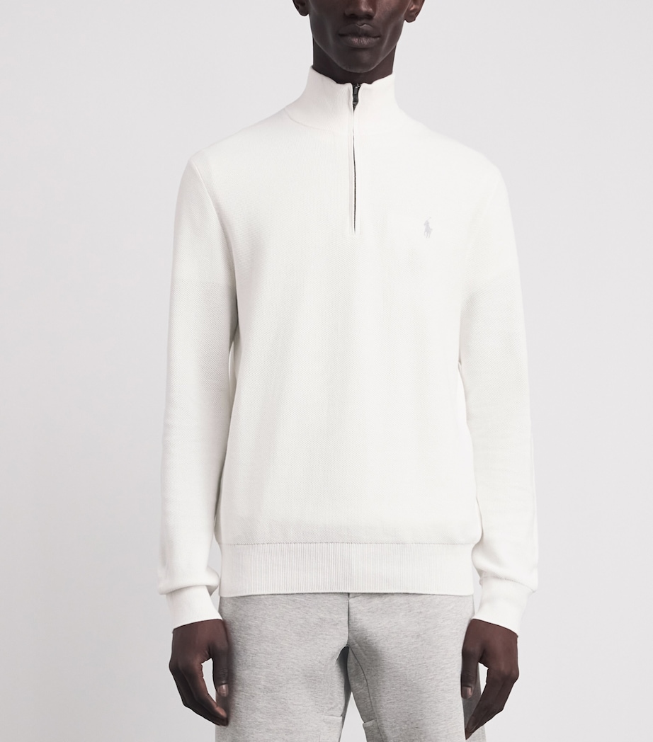 Polo Ralph Lauren Mens Cotton Mesh Quarter-Zip Sweatshirt Deckwash White Image 4