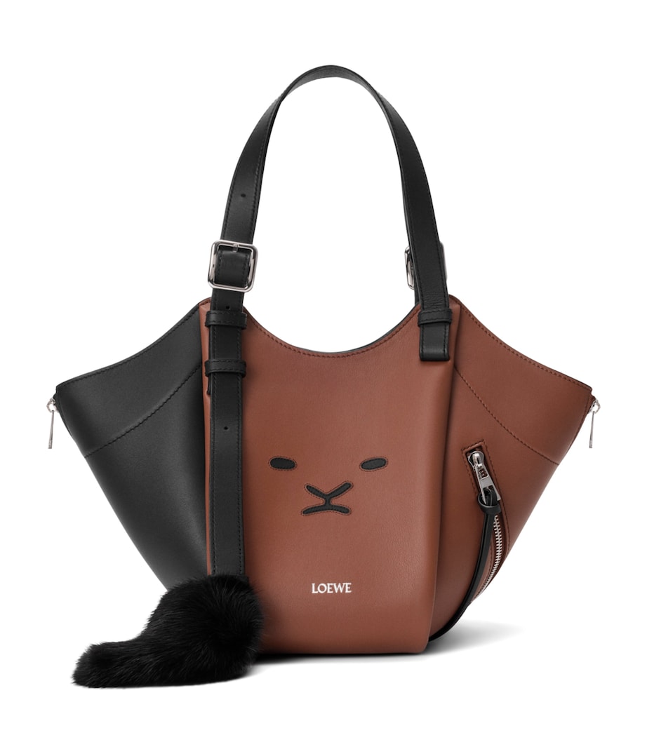 LOEWE Womens Lion Intarsio Hammock Flip Tote Bag Black/pecan Image 1
