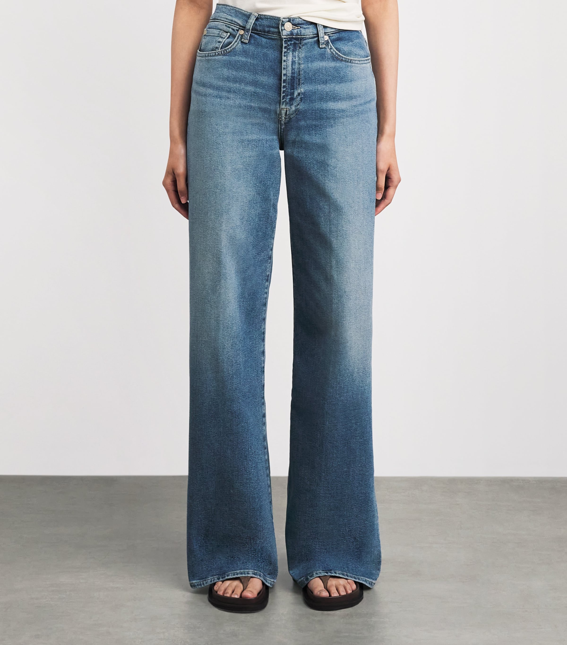 7 For All Mankind Womens Lotta High-Rise Wide-Leg Jeans Aquashade Image 4