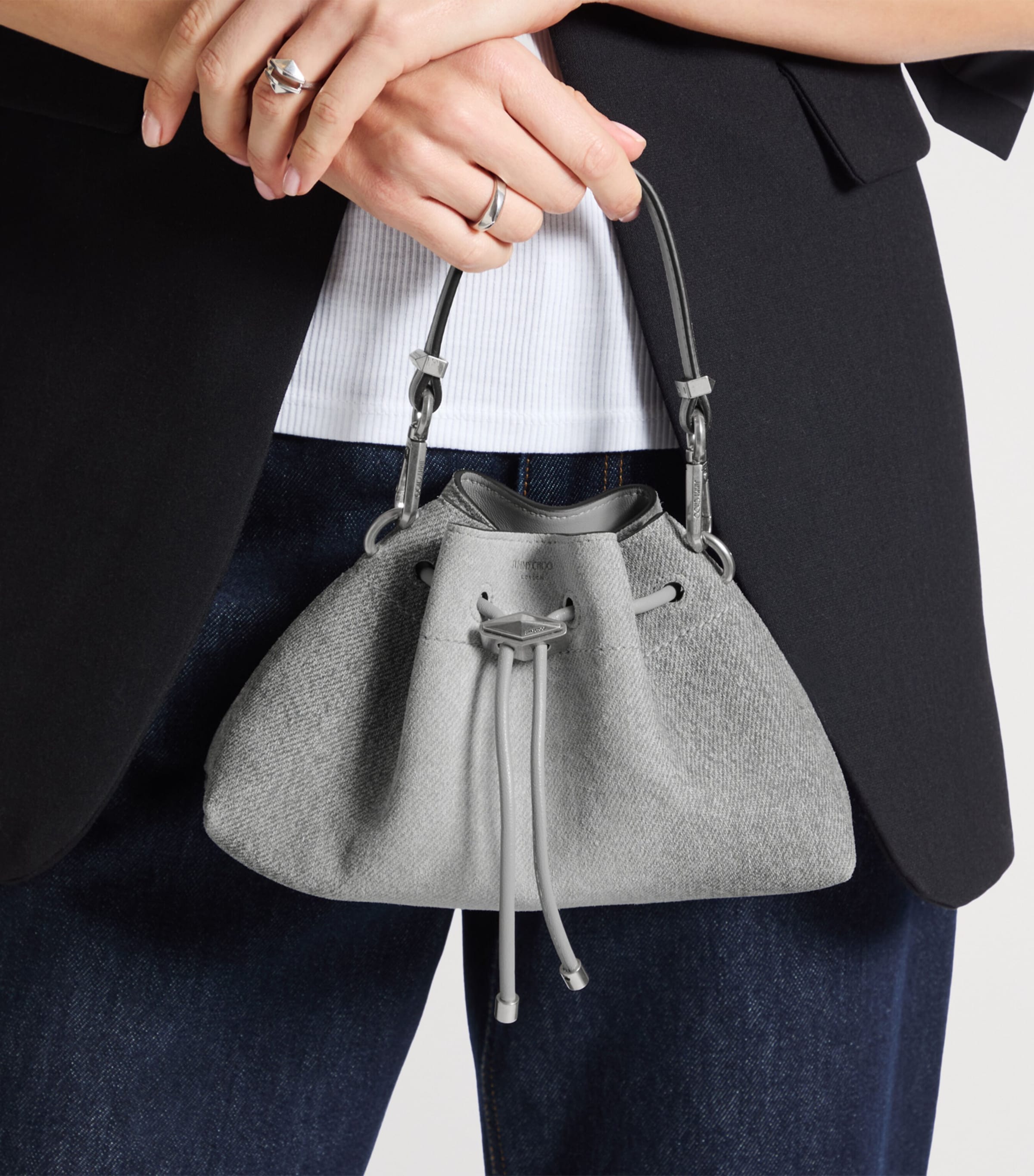 Jimmy Choo Cinch Small Suede Shoulder Bag Dove/dove/antique Si Image 2