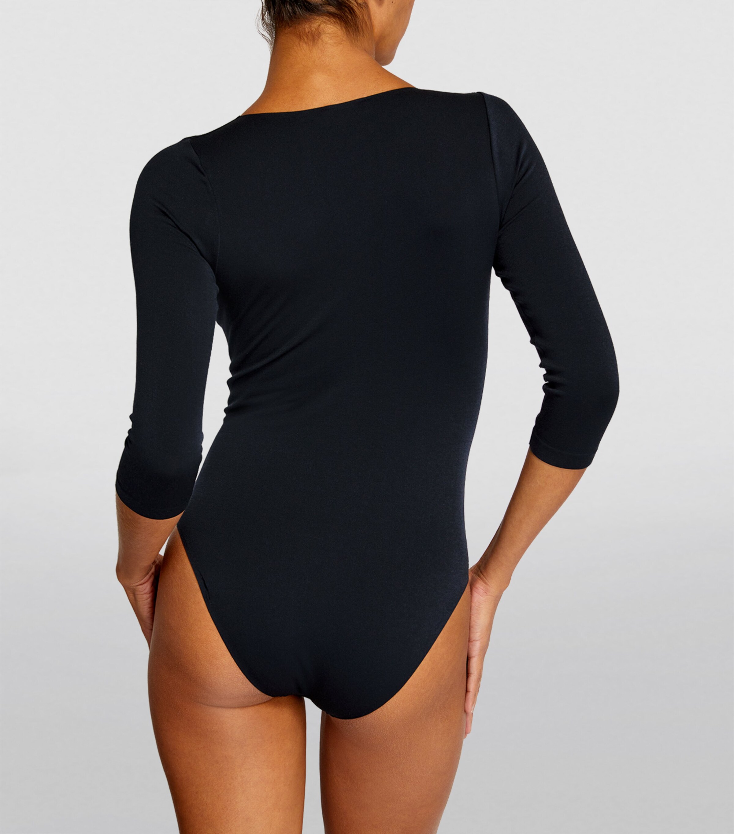 Cropped-Sleeve V-Neck Bodysuit 6179 MARINE Image 4